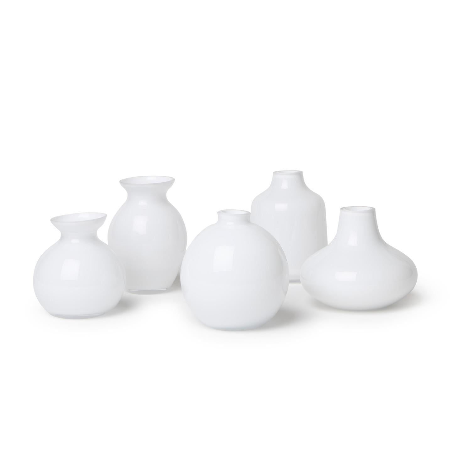 Milky White Glass Vases, Set of 5