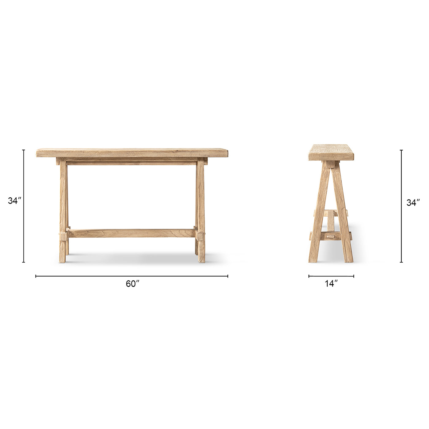 Hawthorne Solid Reclaimed Elm Trestle Console Table