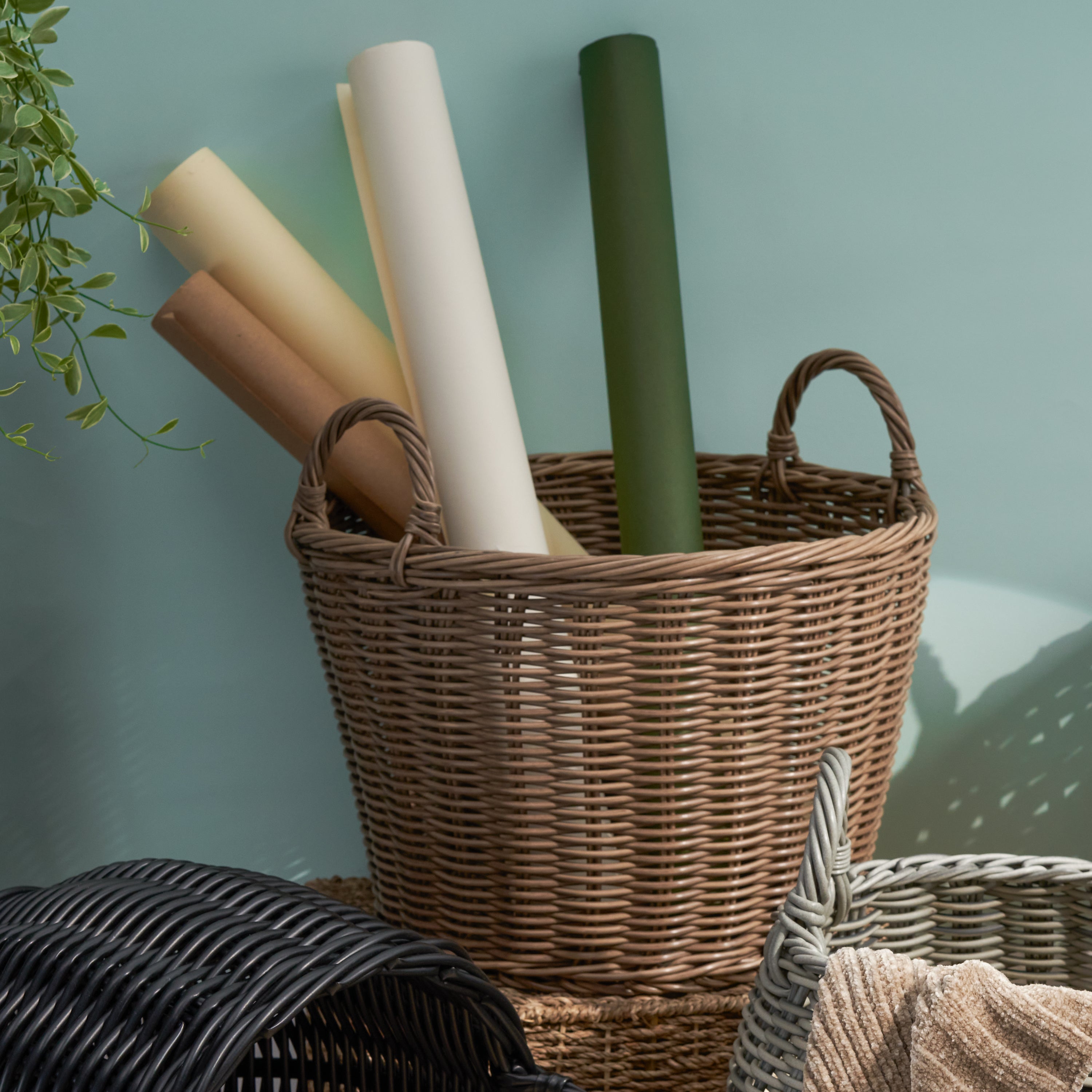 Resin Wicker Basket with Handles and Cone-Shaped Design