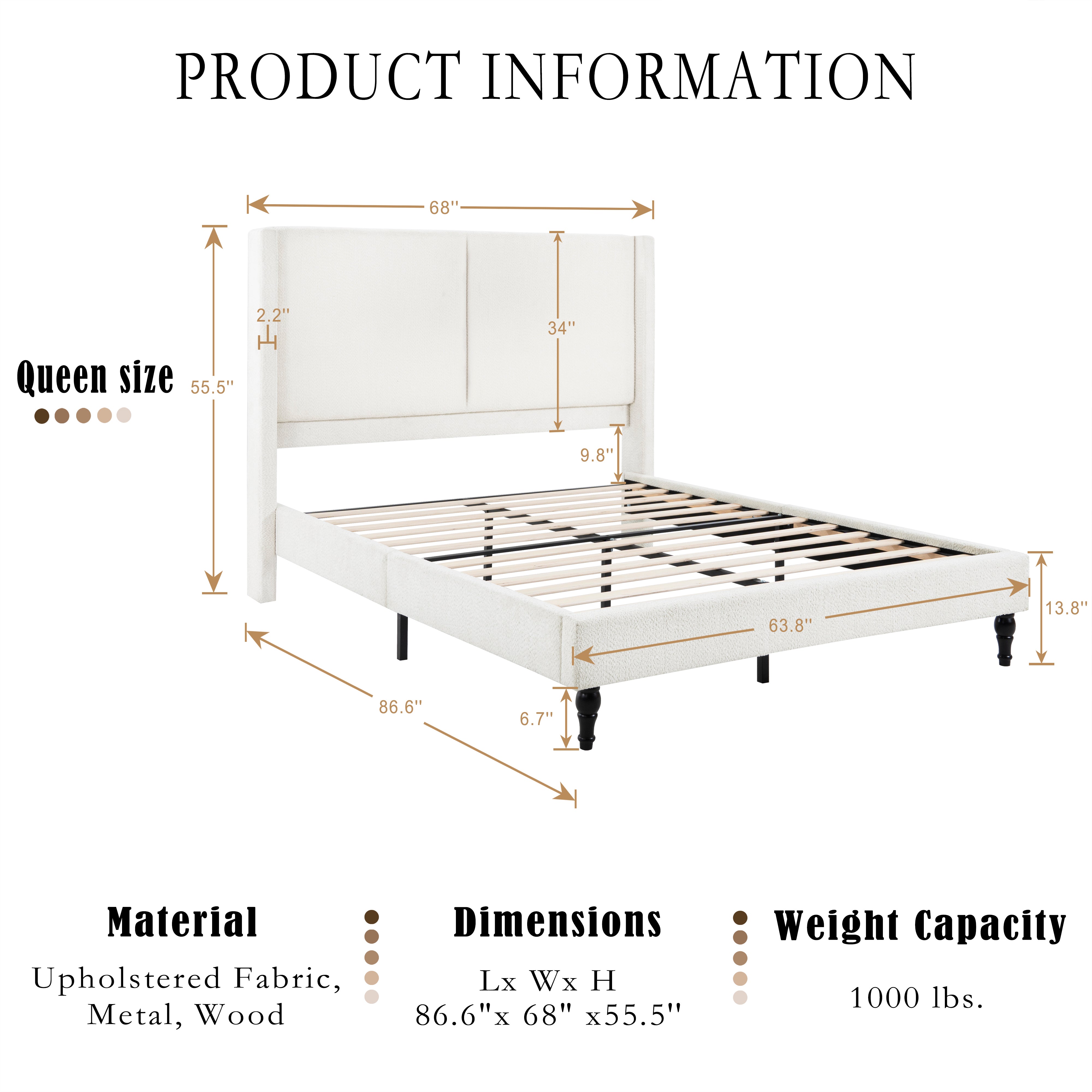 Bed Frame with 55.5"High Back Boucle Upholstered Headboard