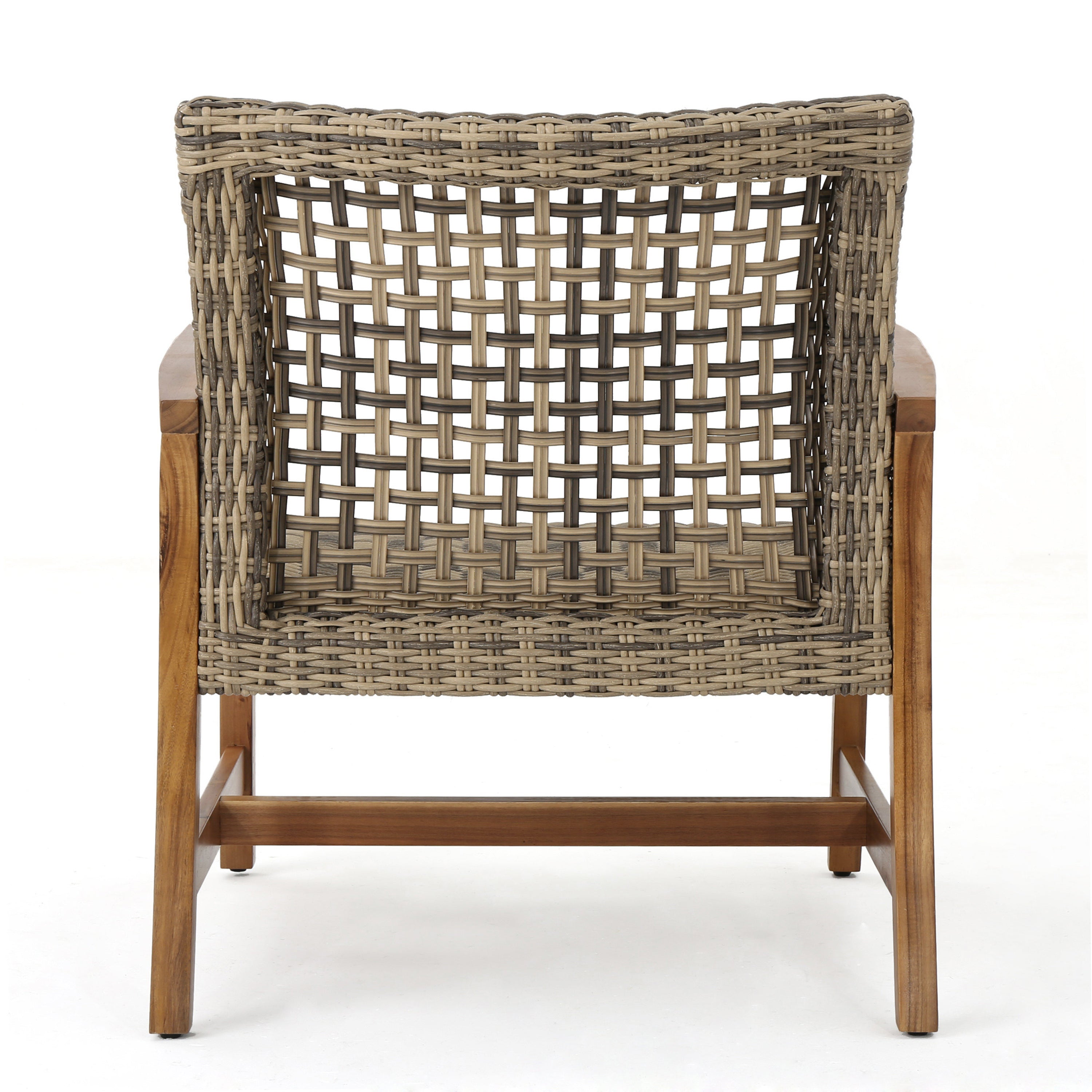 Hampton Outdoor Rattan & Acacia Wood Wicker Club Chairs, Set of 2