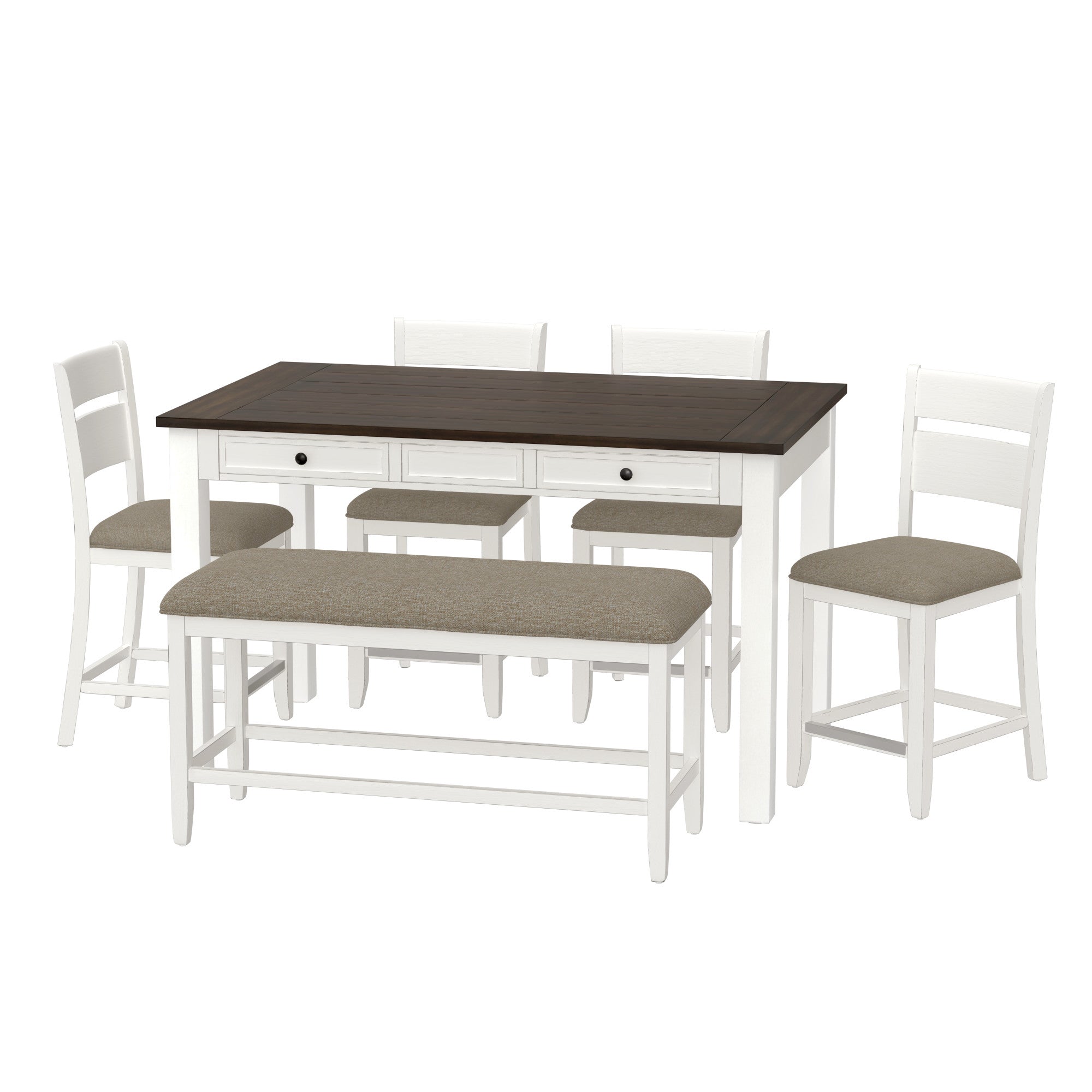 Brown And White 6 Piece Gathering Dining Set