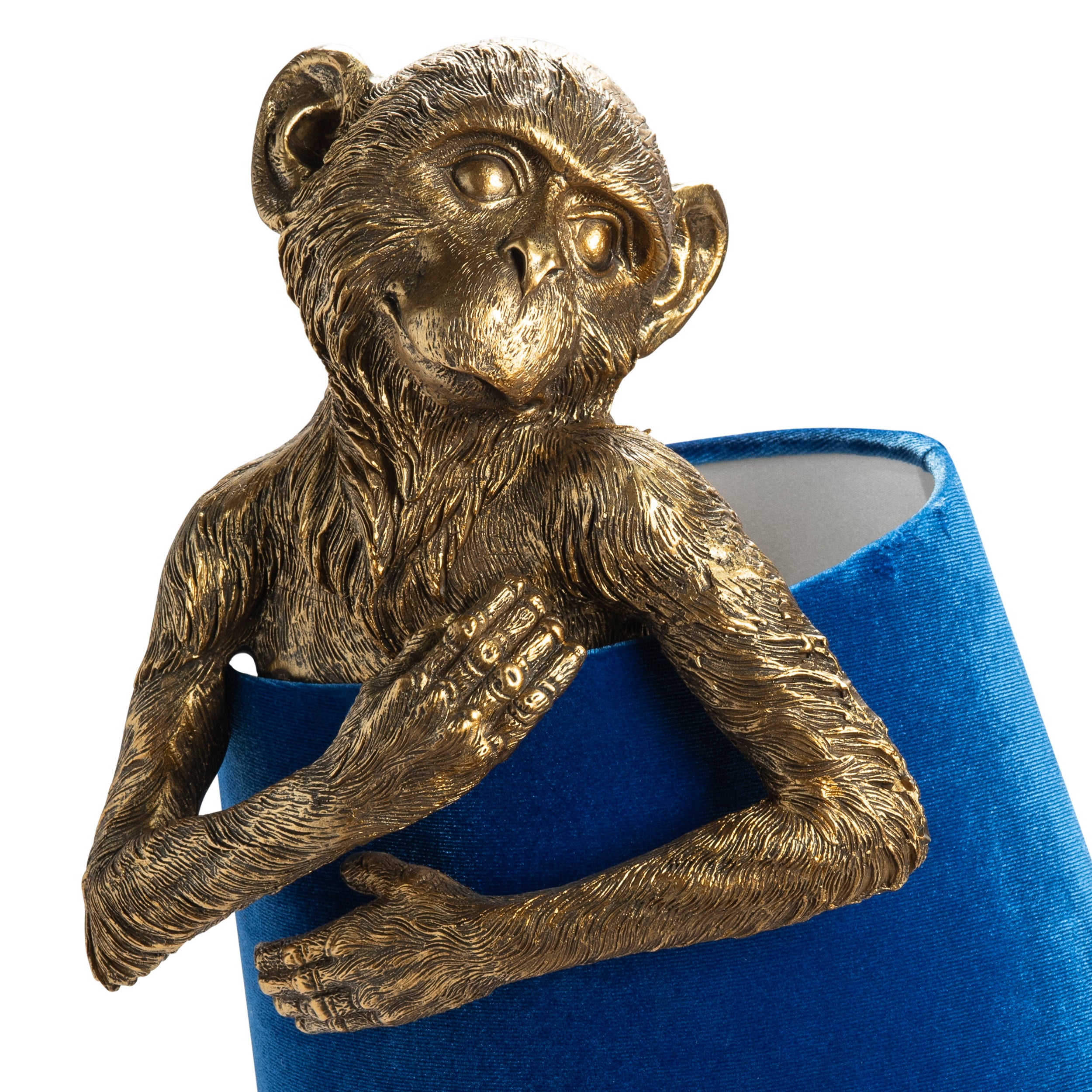 Gold Monkey Table Lamp With Blue Velvet Shade