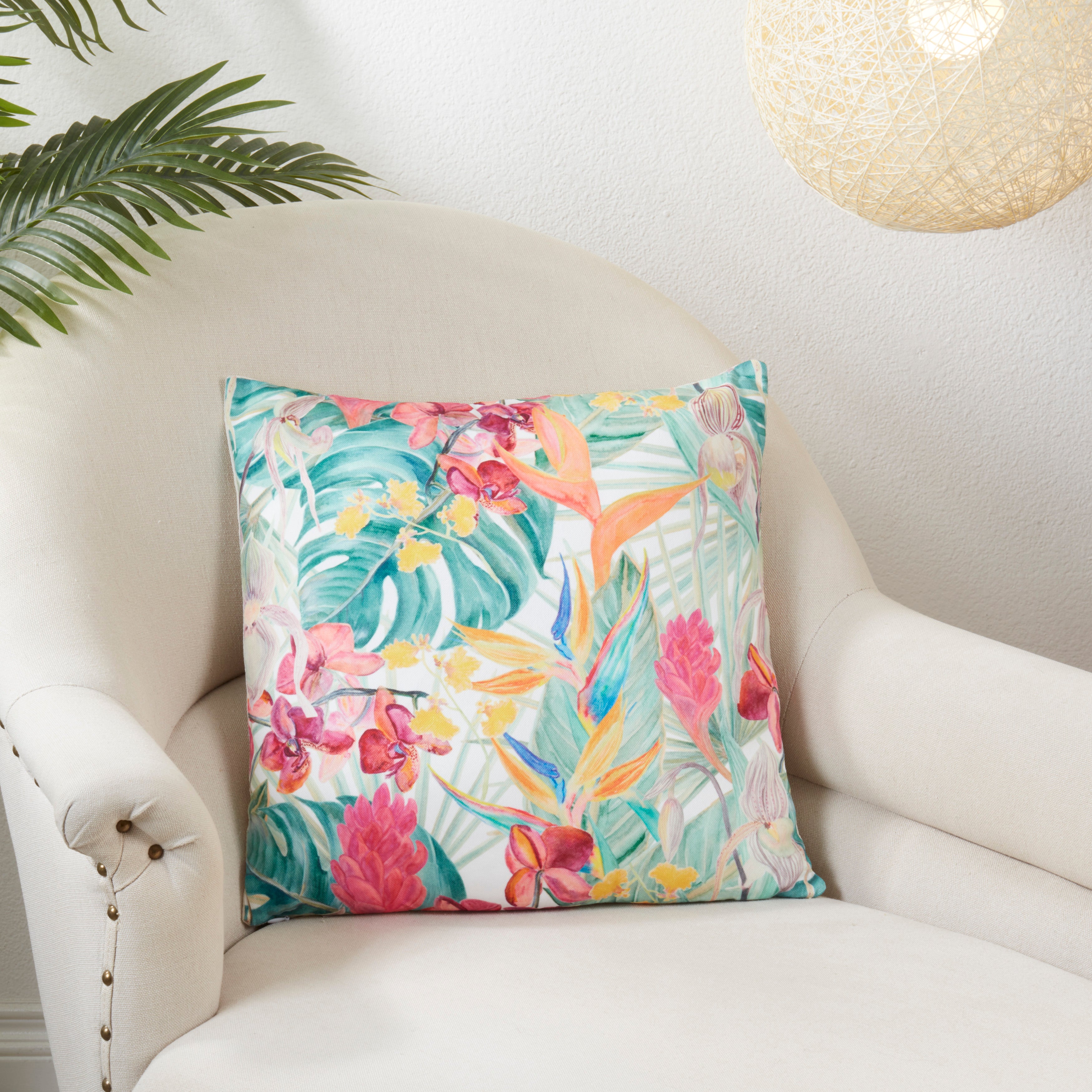 Tropical Floral Print Throw Pillow