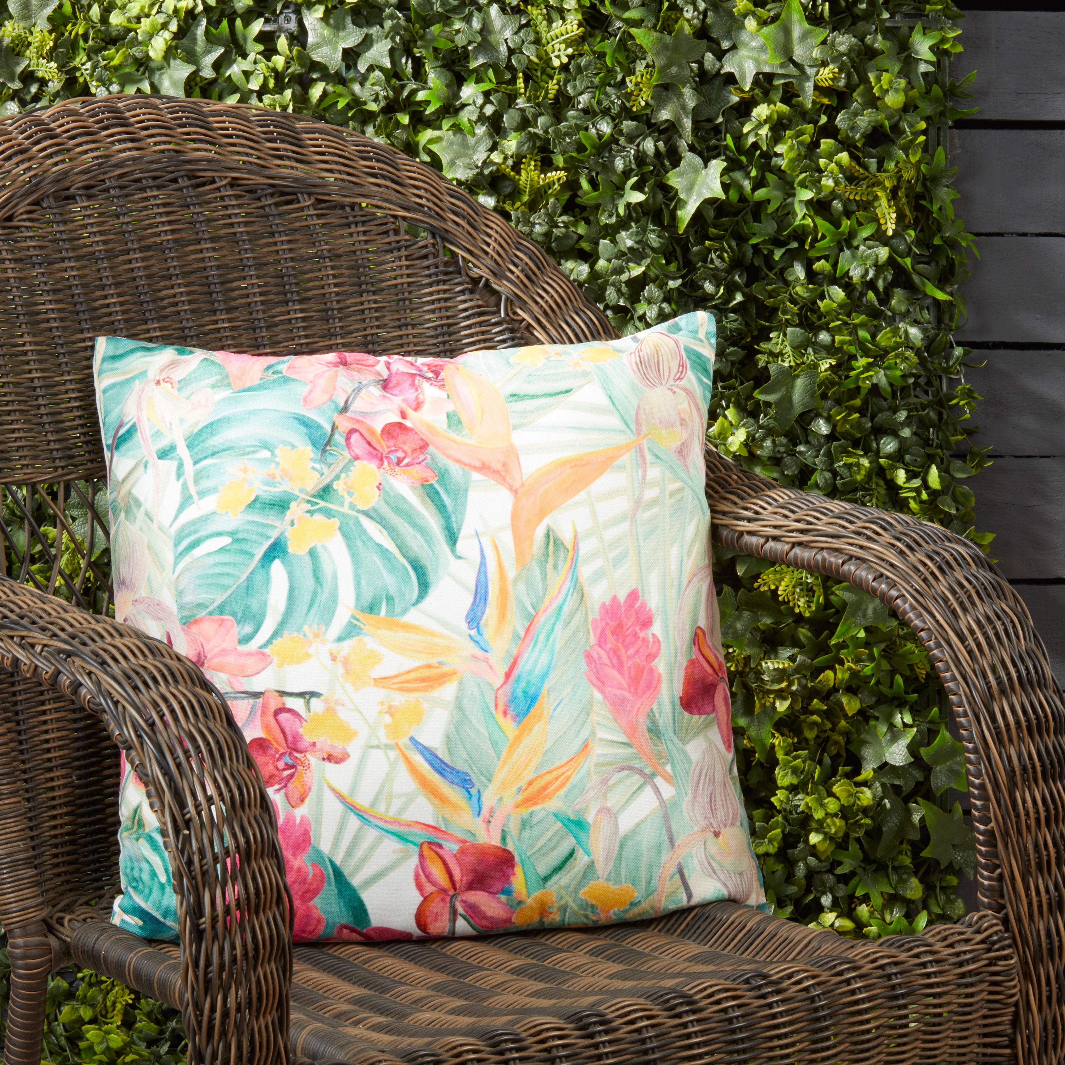 Tropical Floral Print Throw Pillow