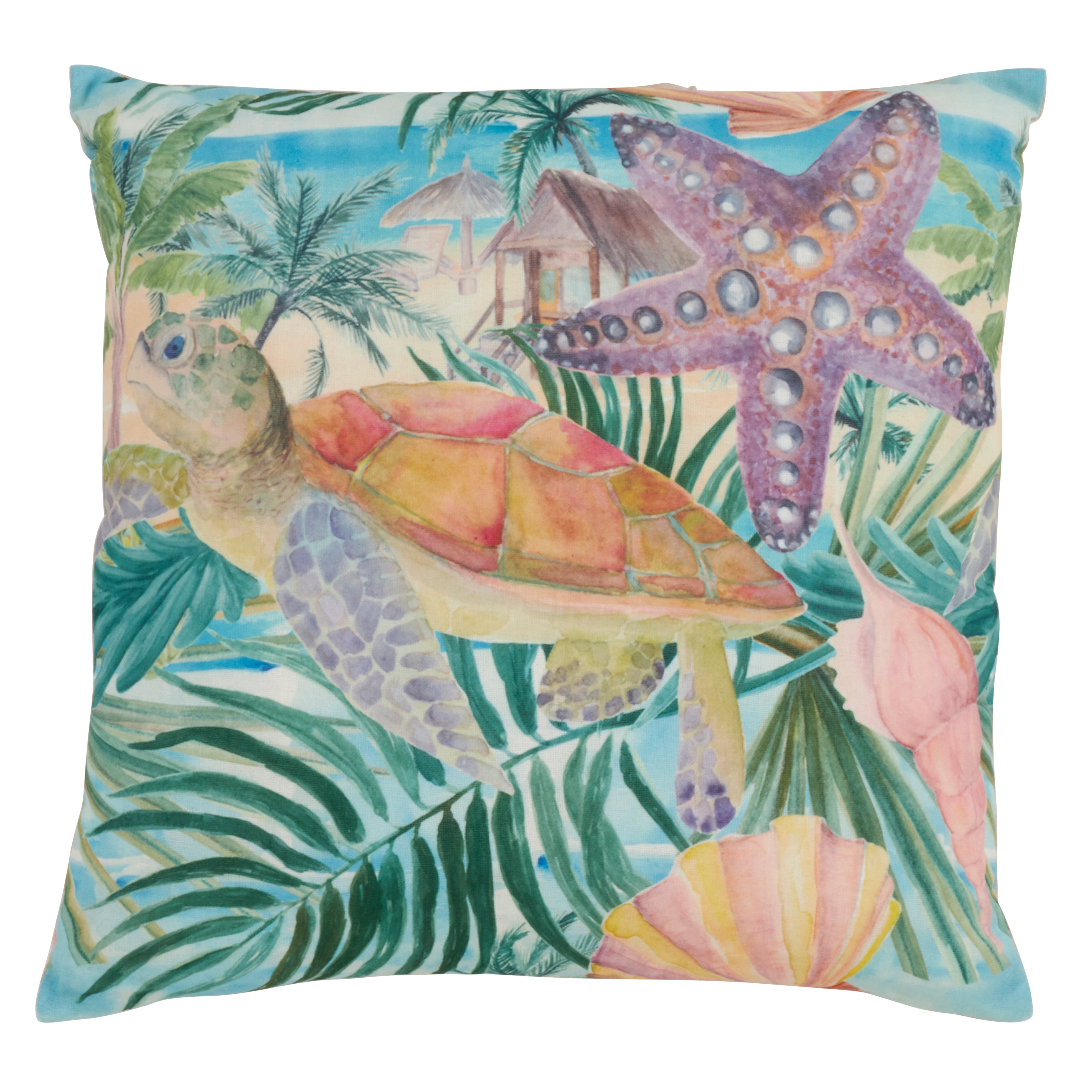 Tropical Turtle Print Throw Pillow