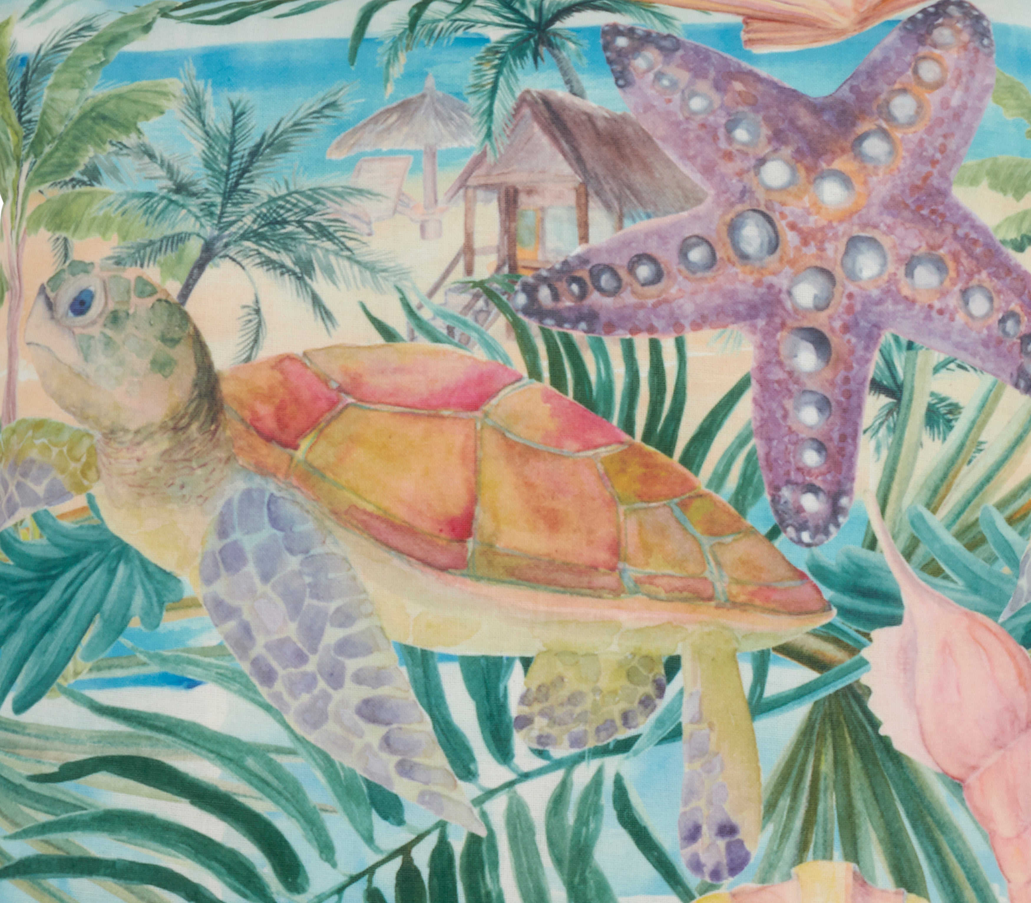 Tropical Turtle Print Throw Pillow