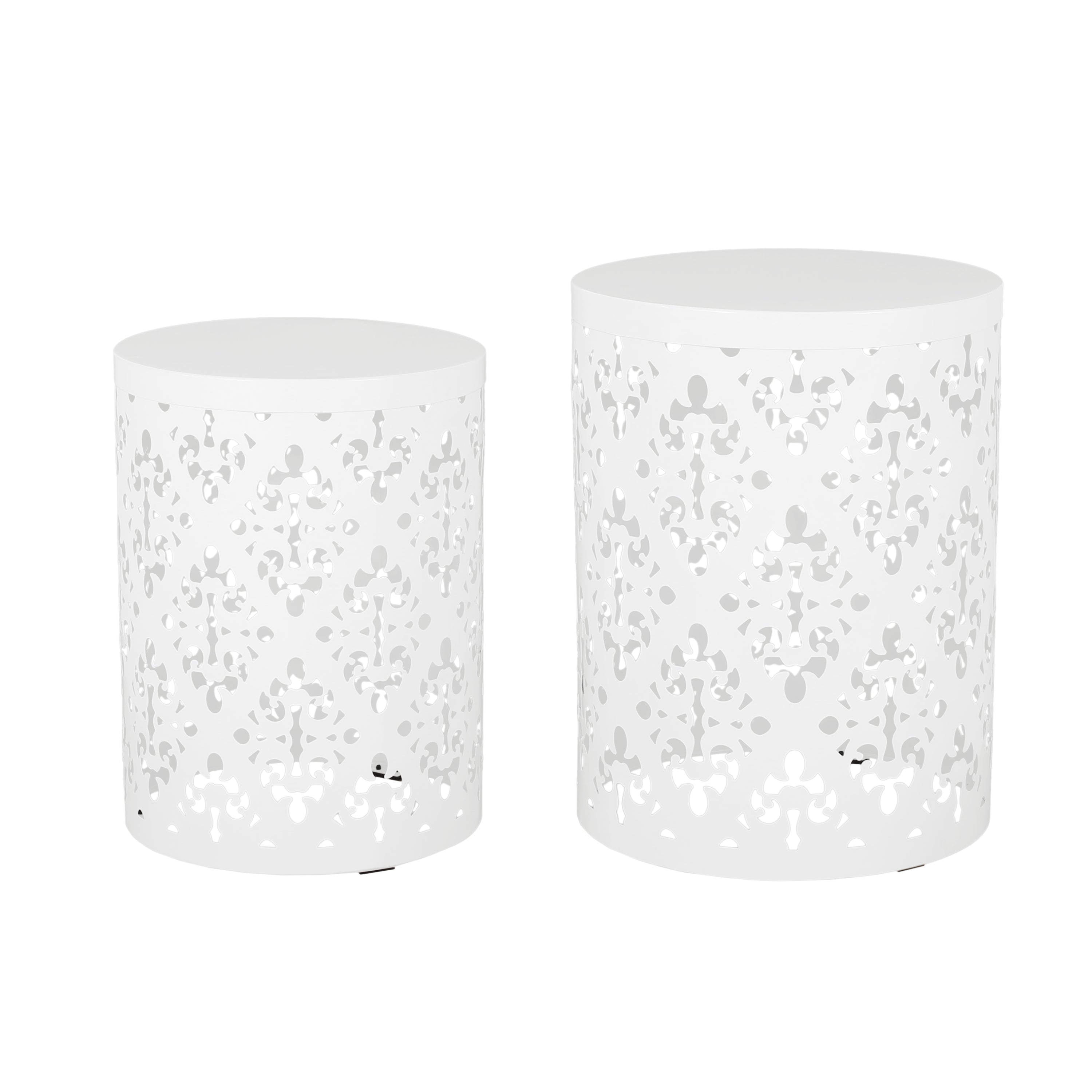 Refinery 2-Piece Outdoor End Table Set with Floral Patten and Iron Cut Design