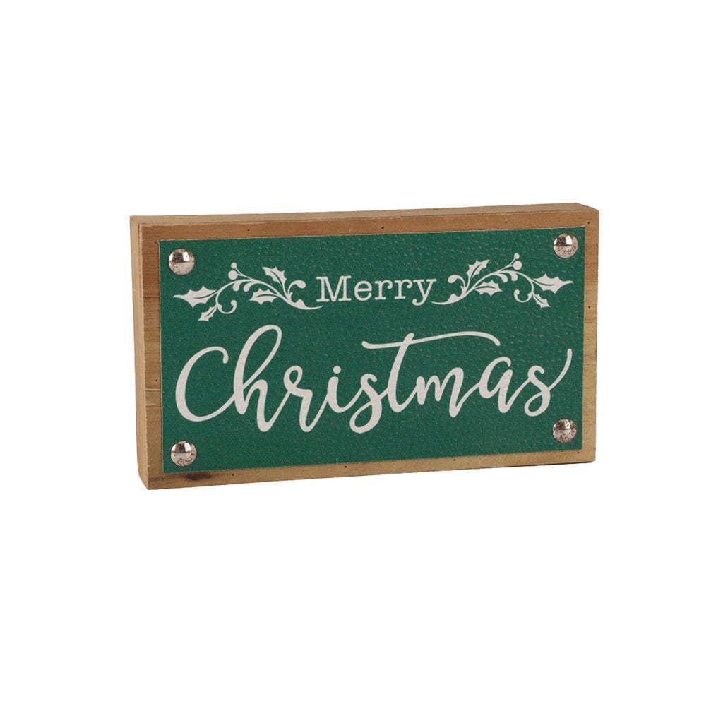 Merry-Christmas-Sign-with-Faux-Leather-Accent-(set-of-2)-Green-Decor