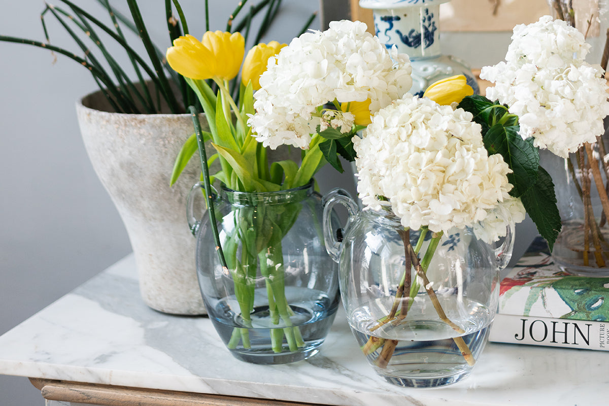 Glass Amphora Flower Vase, Denim Blue