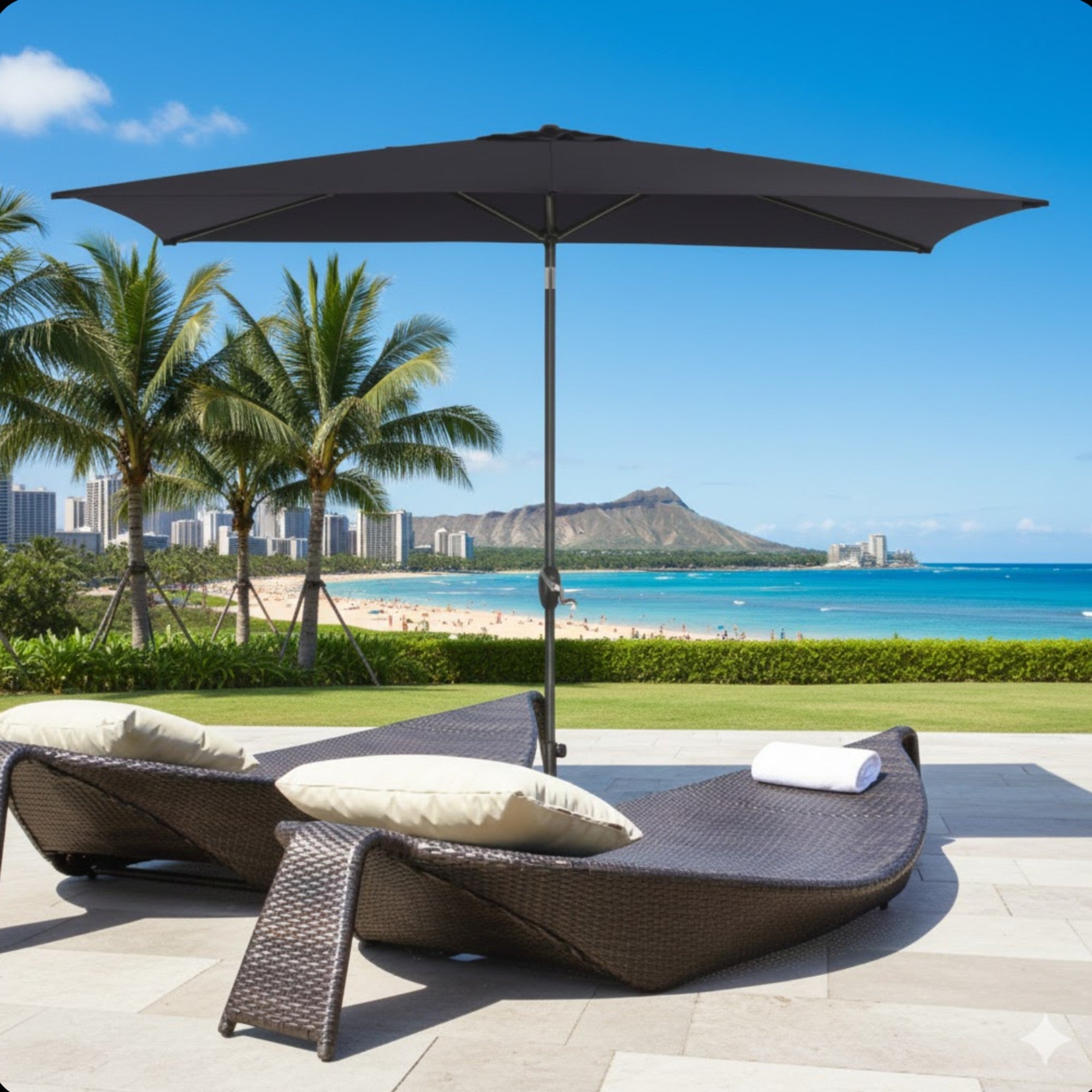 6.5 x 10 ft Rectangular Patio Umbrella with Crank, Base Not Included