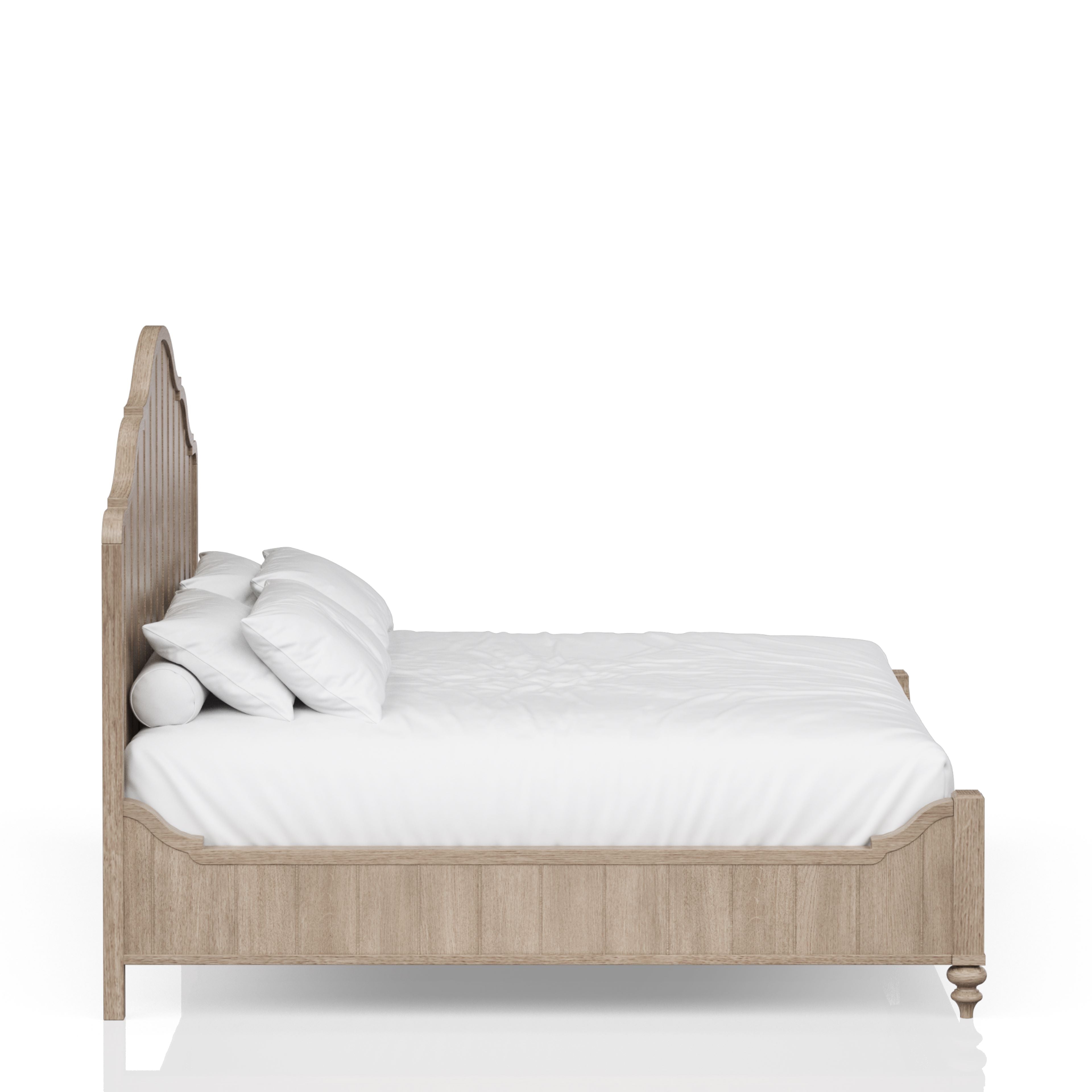 Queen Size Panel Bed with Curved Headboard and Turned Front Legs