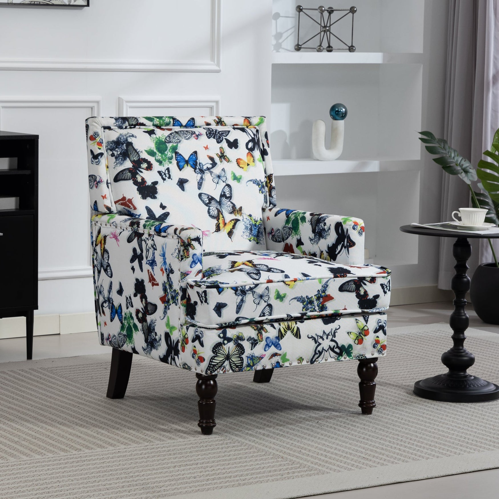 Butterfly Nailhead Upholstered Accent Chair