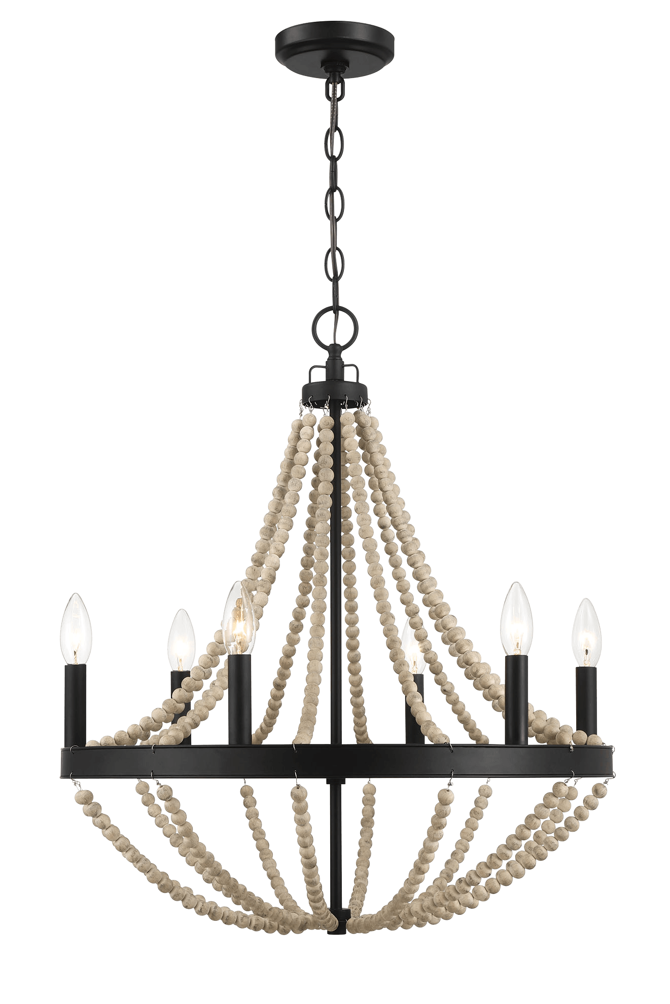 Chandelier with Wood Beads and Six Candle Light