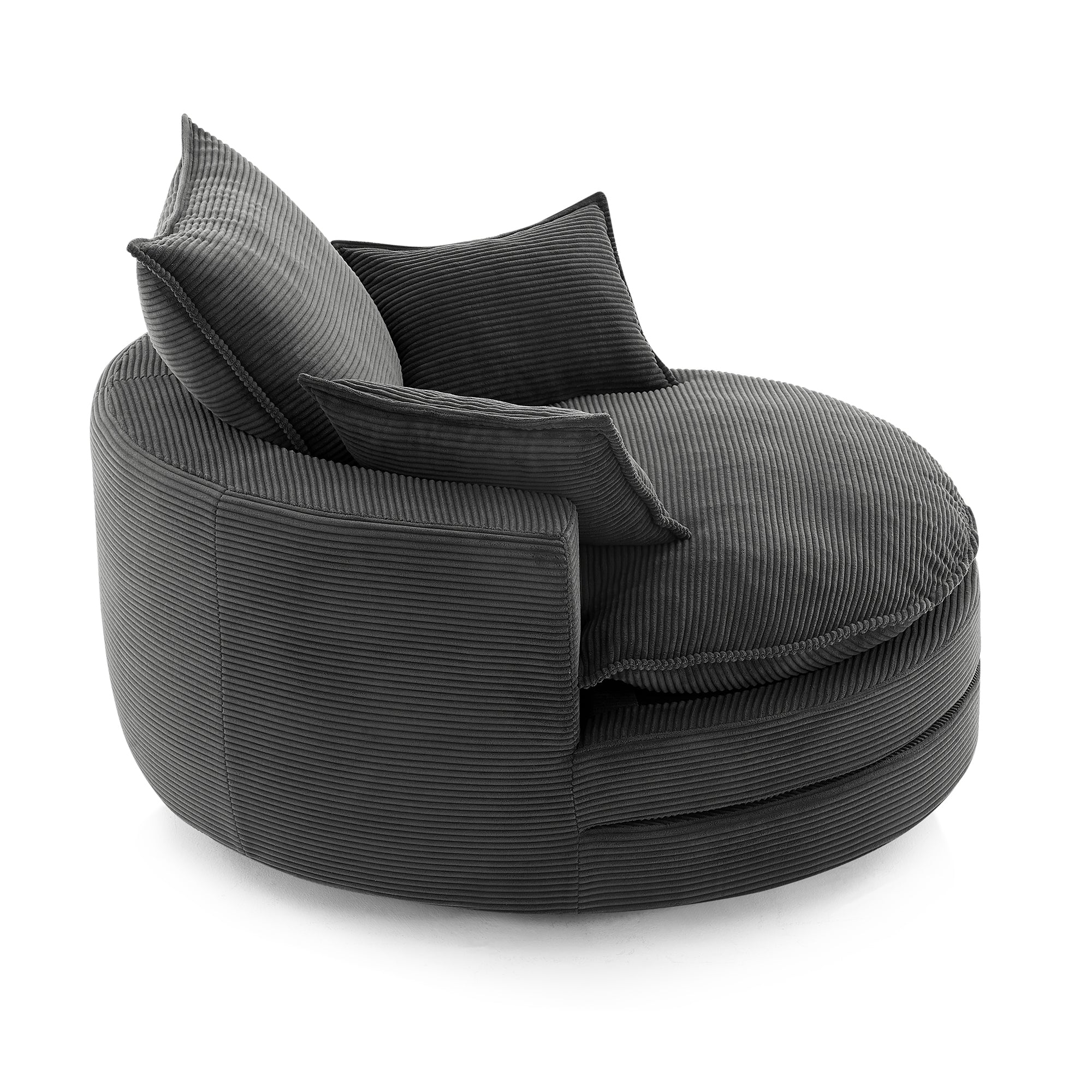 Corduroy 360° Swivel Accent Barrel Chair with 3 Removable Pillows