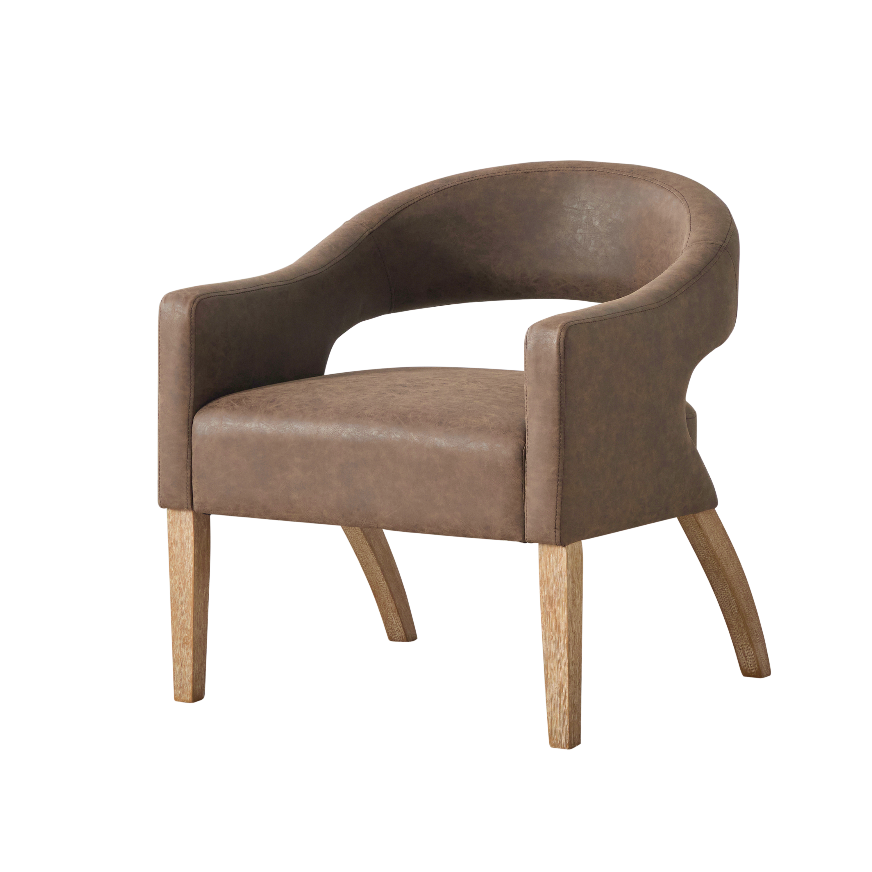 Mid-Century Modern Vegan Leather Open Back Accent Chair with Rubberwood Legs