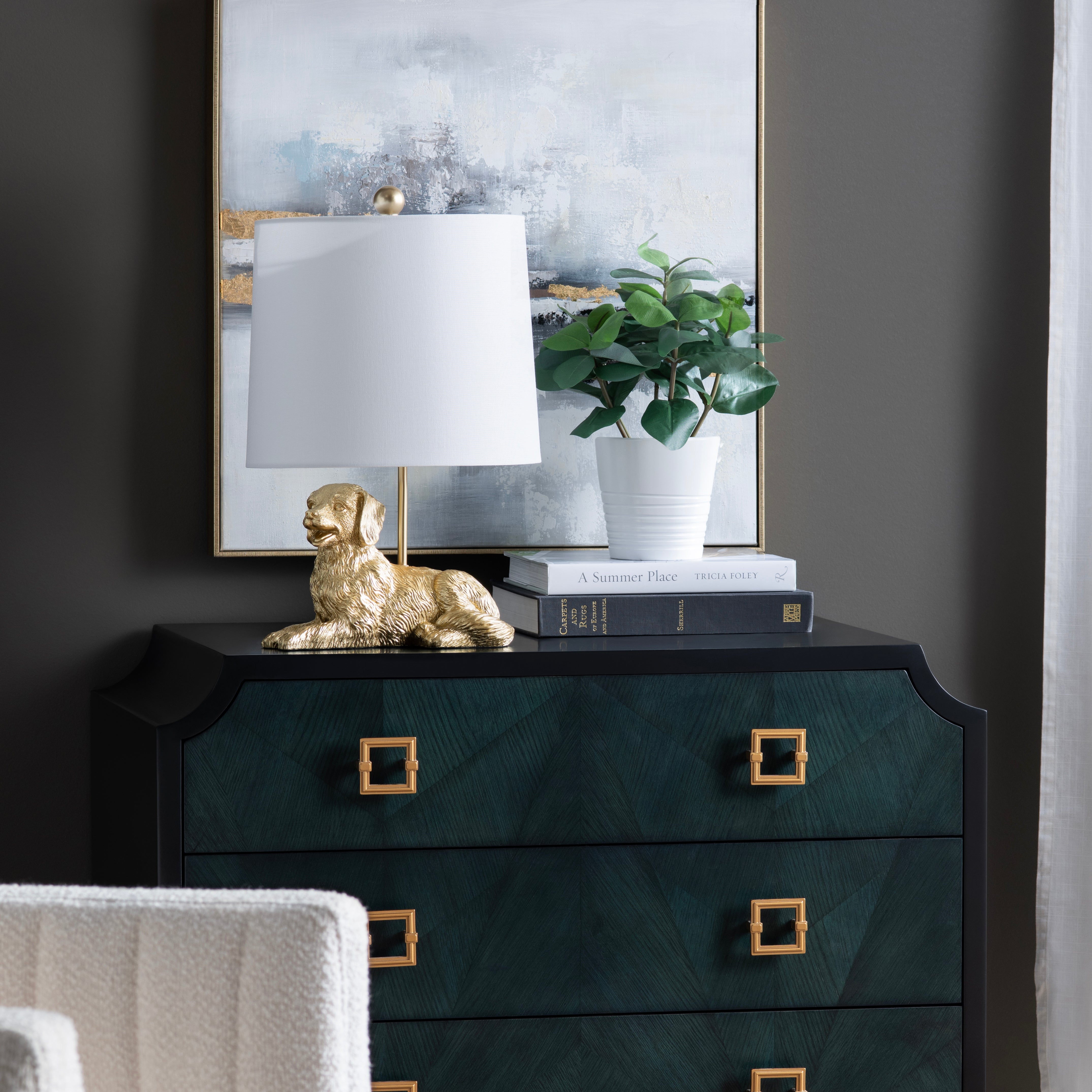 Gold Resin Retriever Dog Table Lamp With Shade