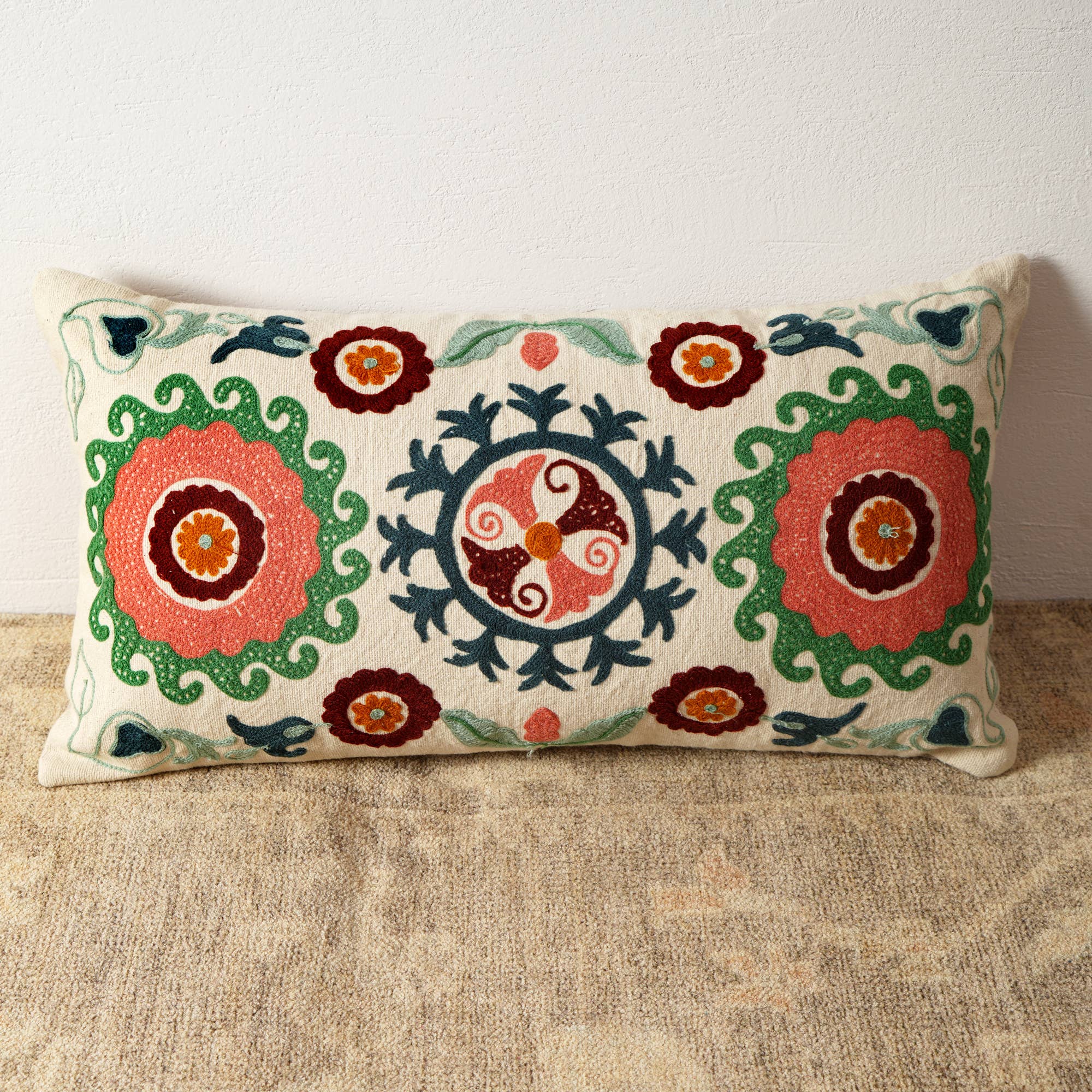 100% Cotton Embroidered Lumbar Cushion/Pillow
