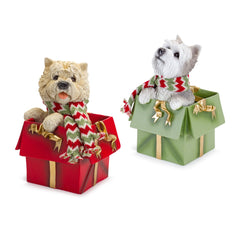 Whimsical-Terrier-Dog-in-Present-Figurine-(set-of-2)-Red-Decor