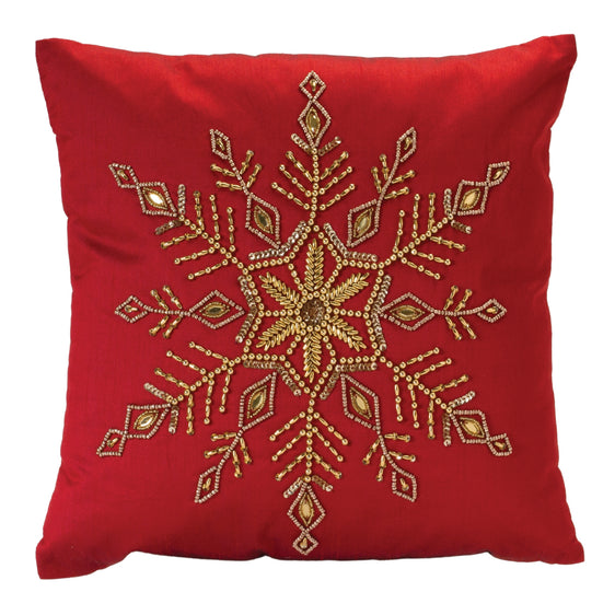 Beaded Snowflake Holiday Pillow 16"