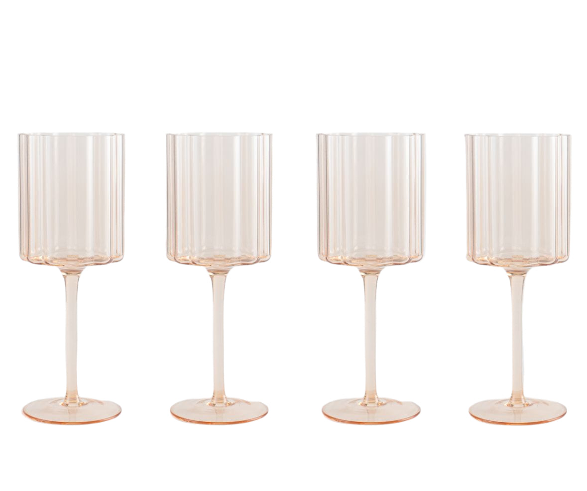 Jeanne Fitz Scalloped Rim Fluted Wine Glass, Set of 4, 12oz, Amber