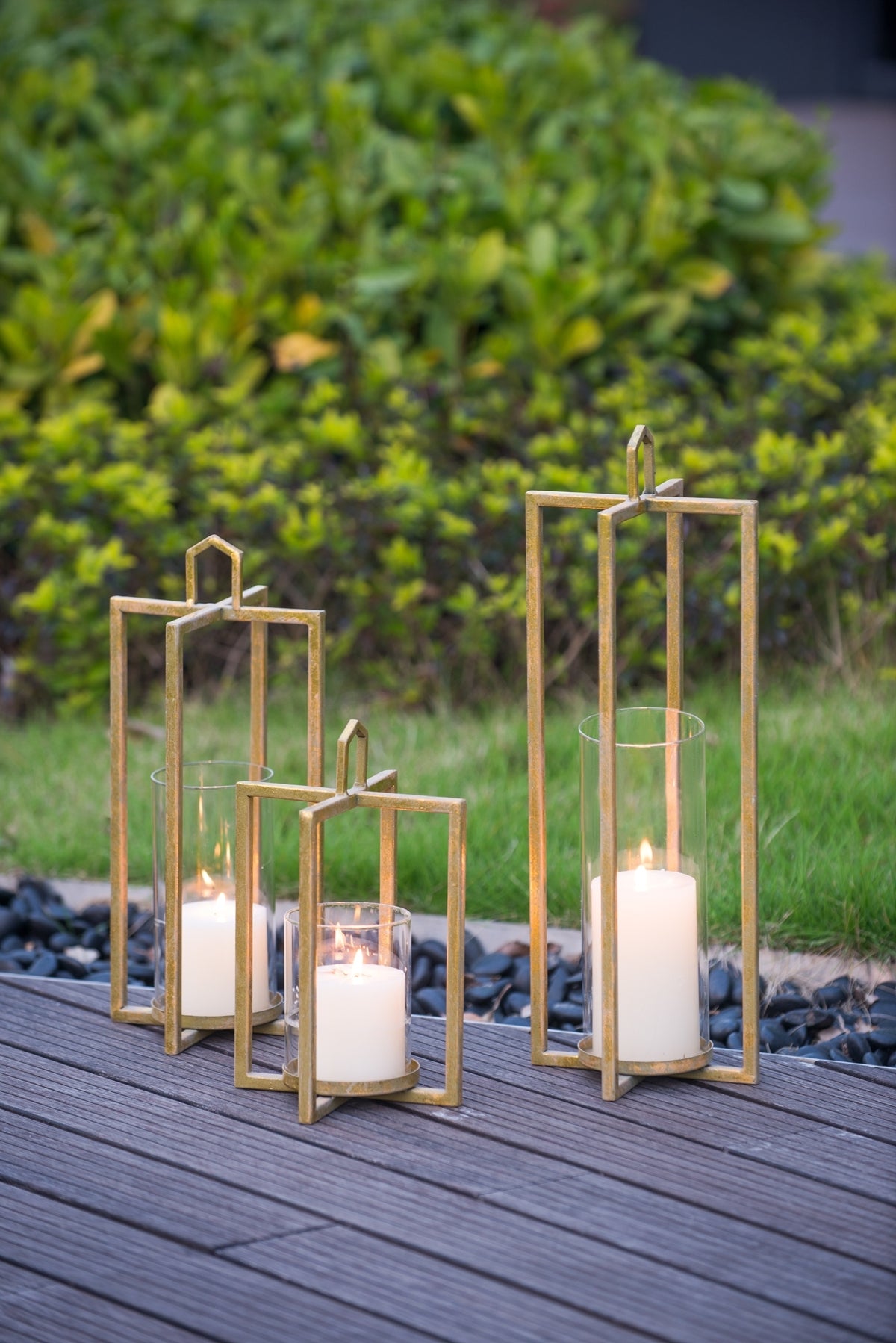 Open Face Gold Candleholder Lanterns, Set of 3