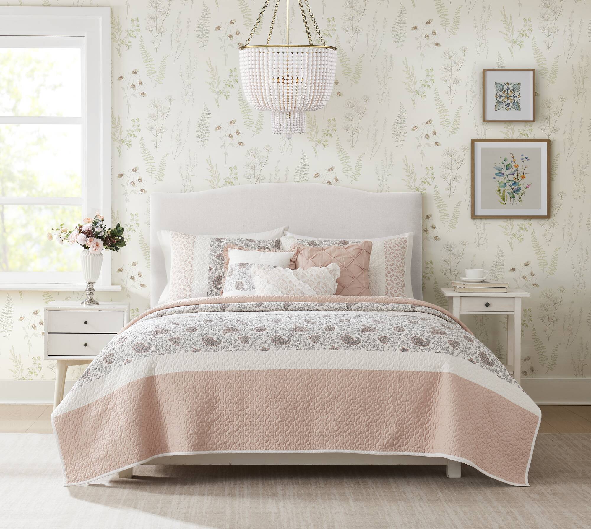 Dawn 6-Piece Cotton Percale Quilt Set with Throw Pillows
