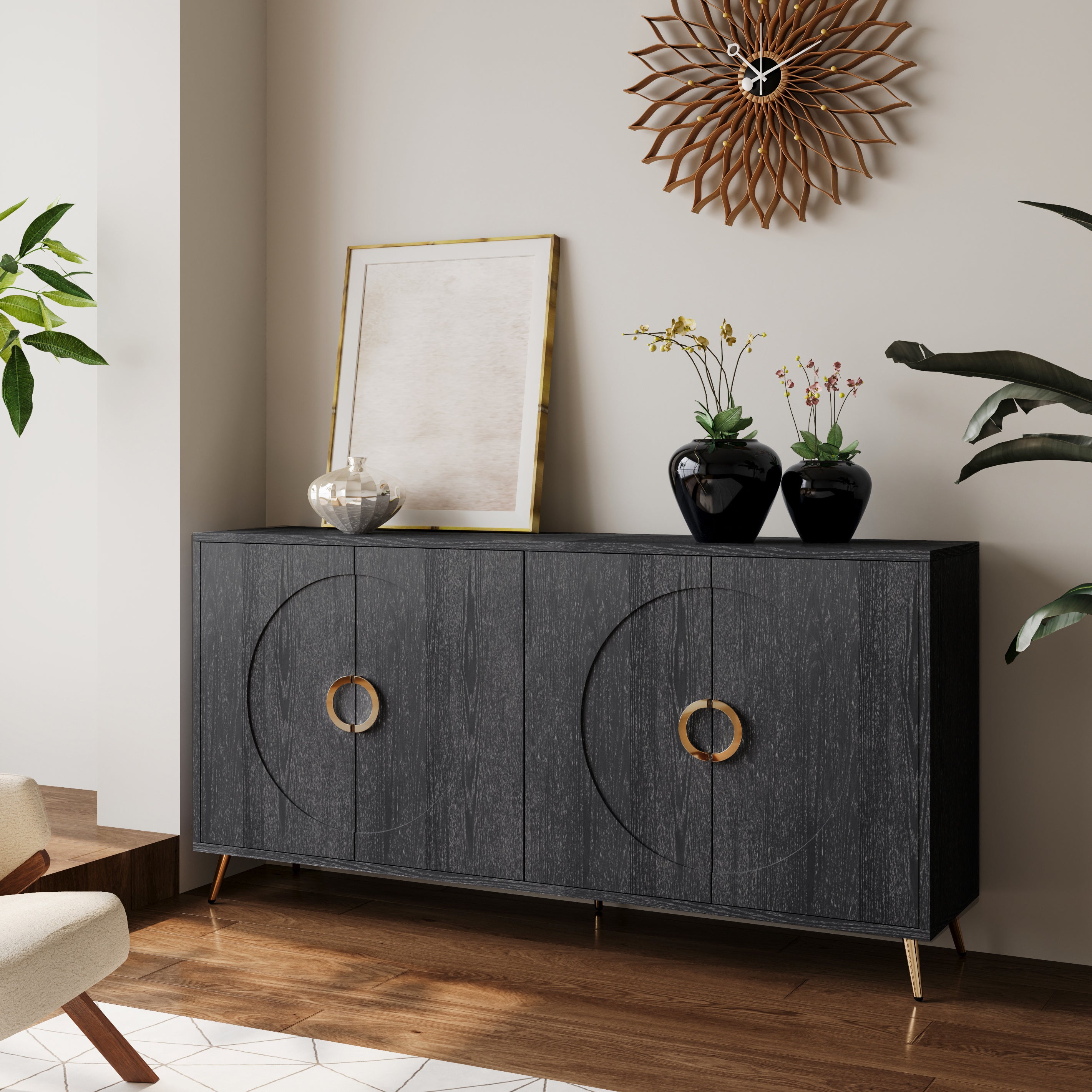 Modern Lacquered 4 Door Wooden Cabinet