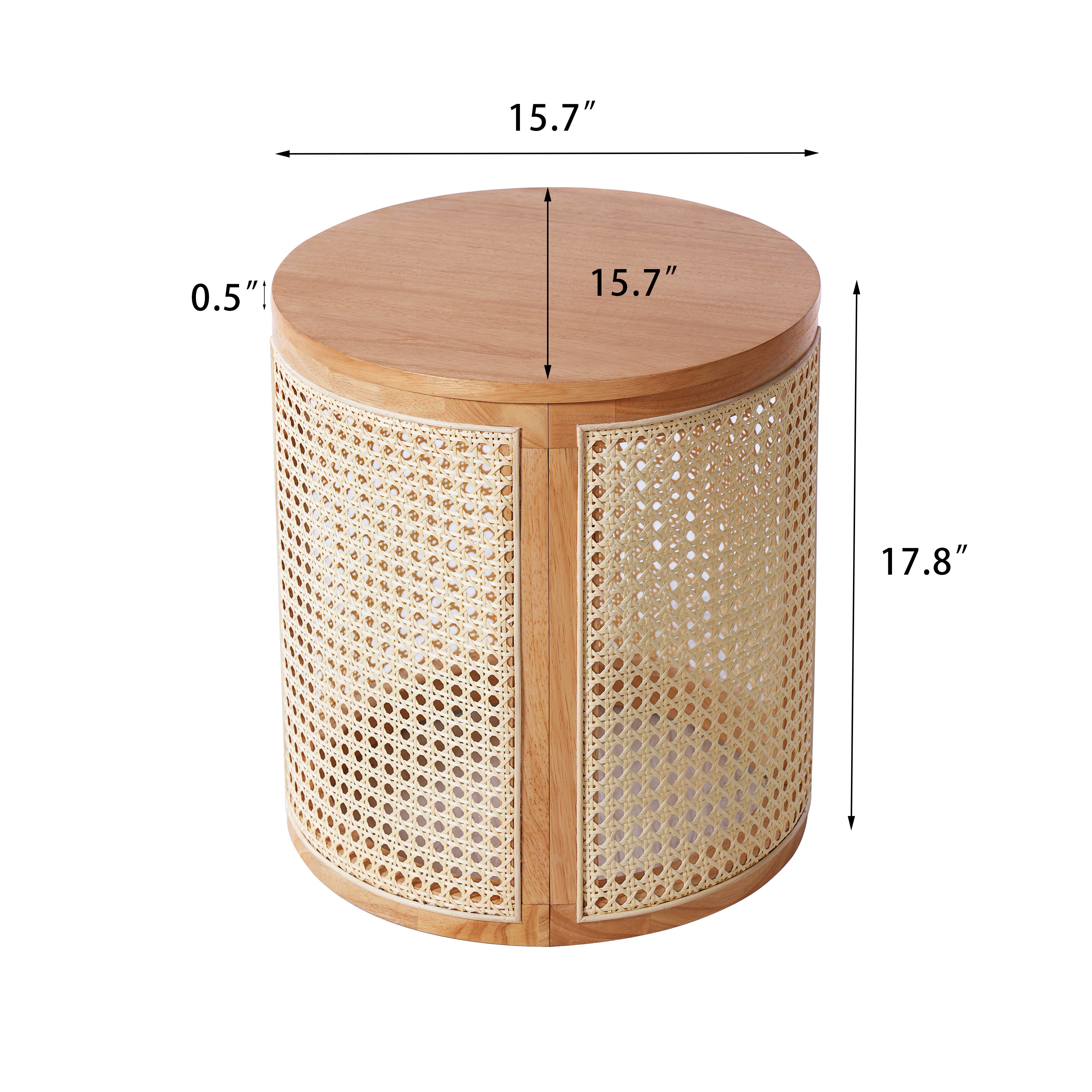 Round Rattan Pillar Storage Accent Table
