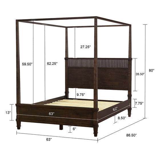 Queen Size Canopy Bed with Fluted Design and Wood Frame