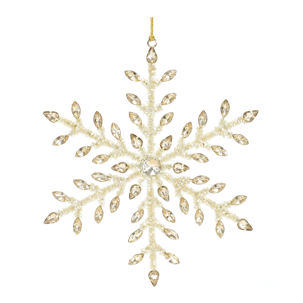 Gold Beaded Metal Snowflake Ornament, Set of 12