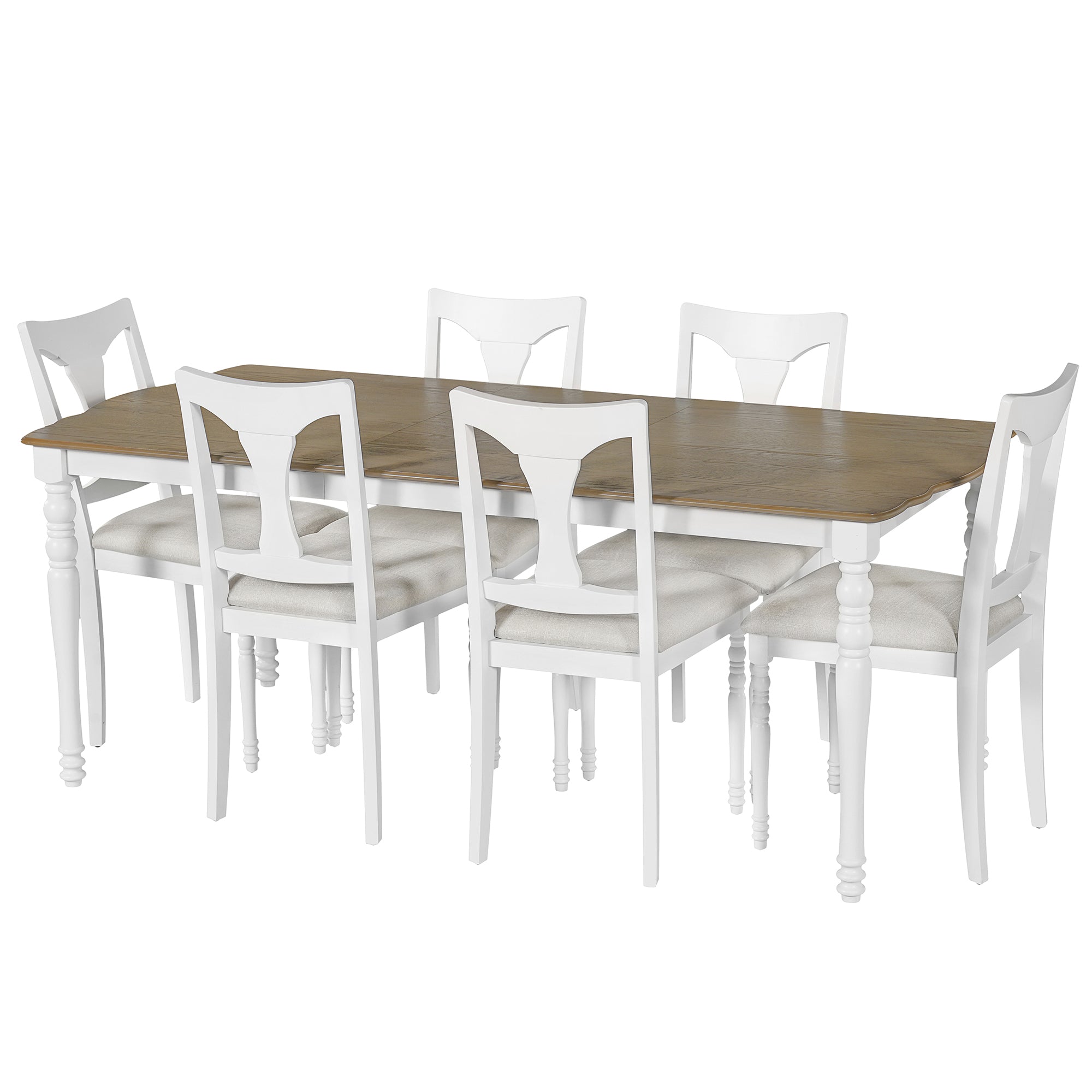 Rustic Farmhouse 7 Piece Dining Set with Turned Leg Extendable Dining Table