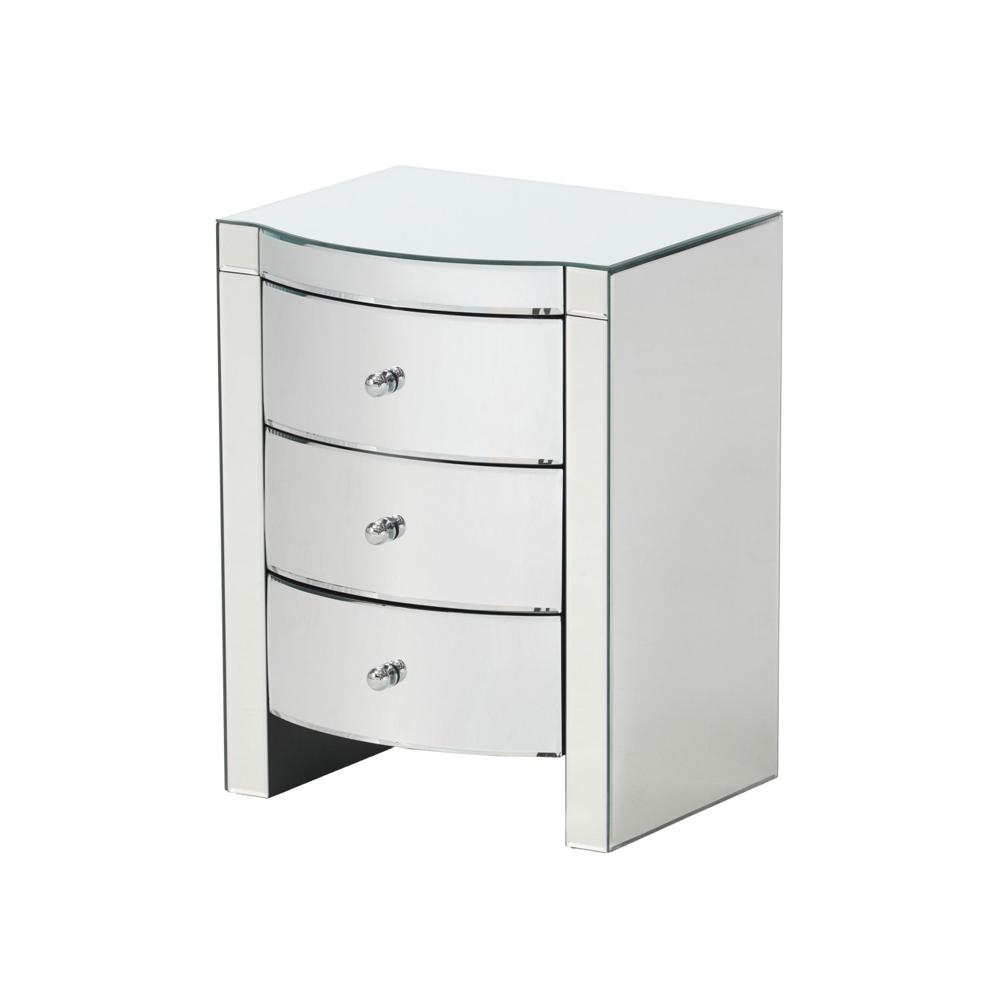 3-Drawer Side Table with H-Shape Base and Metal Handle