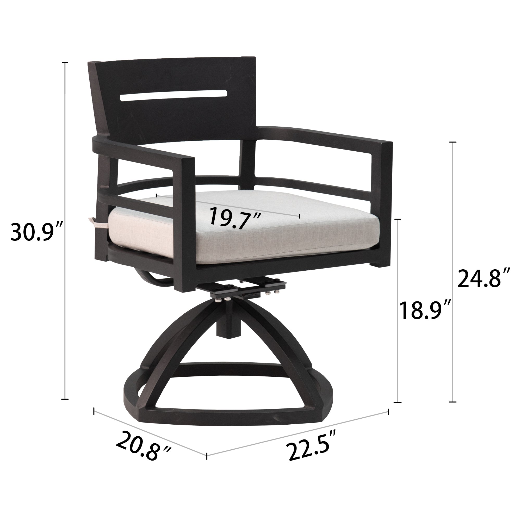 Outdoor Swivel Chair with Seat Cushion and Curved Backrest, Set of 2