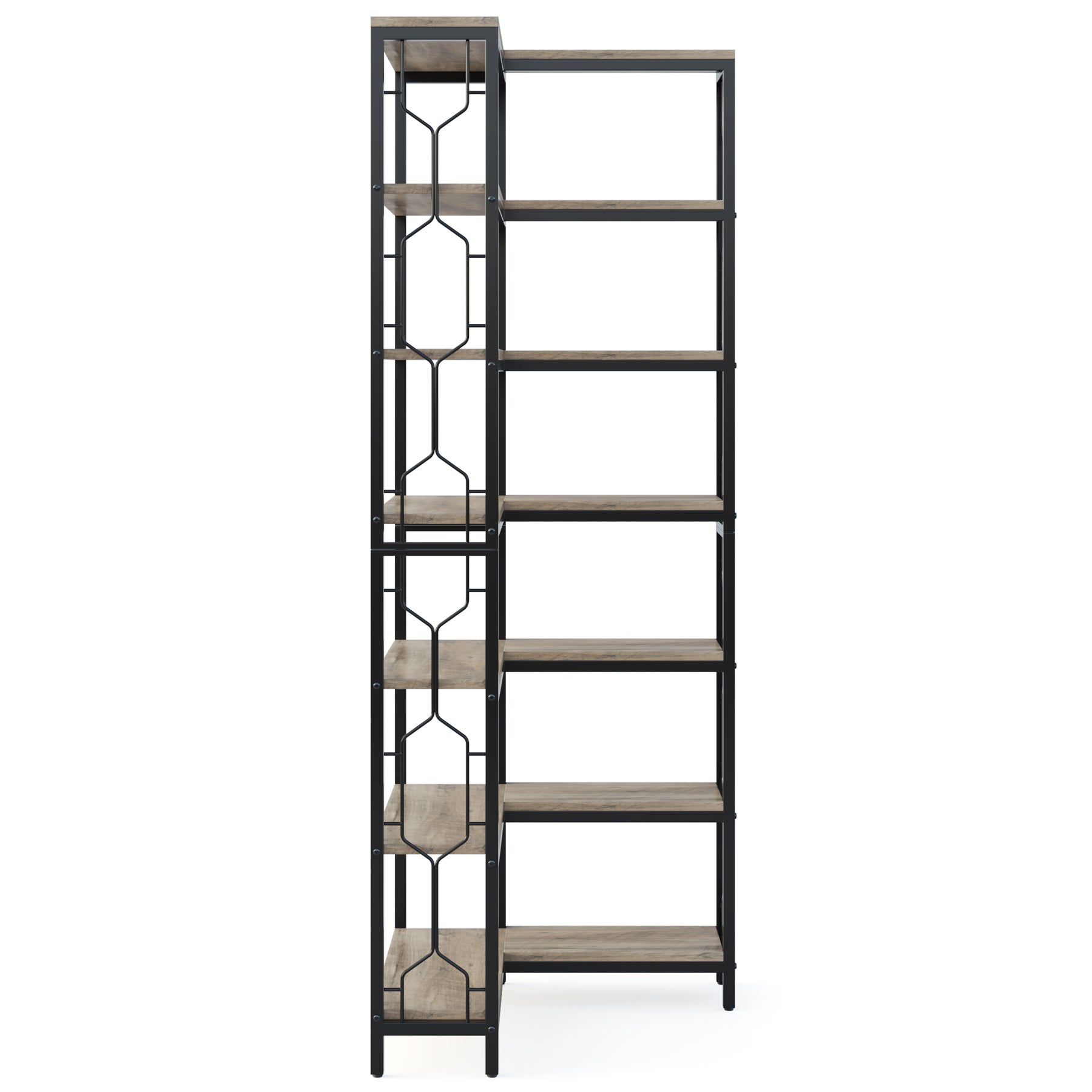 7-Tier Industrial Corner Bookshelf with Metal Frame