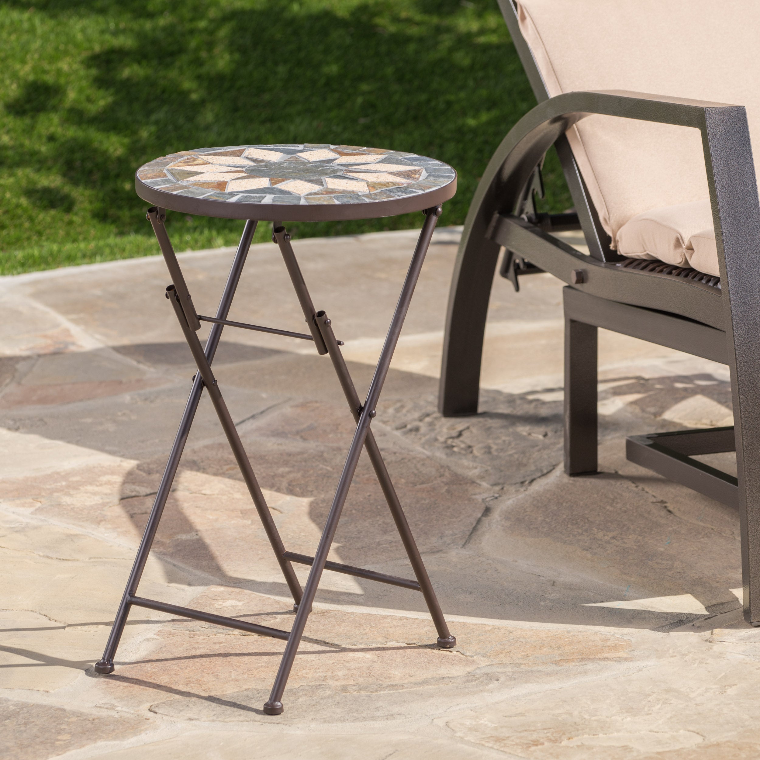 Outdoor Folding End Table with Sunburst Design