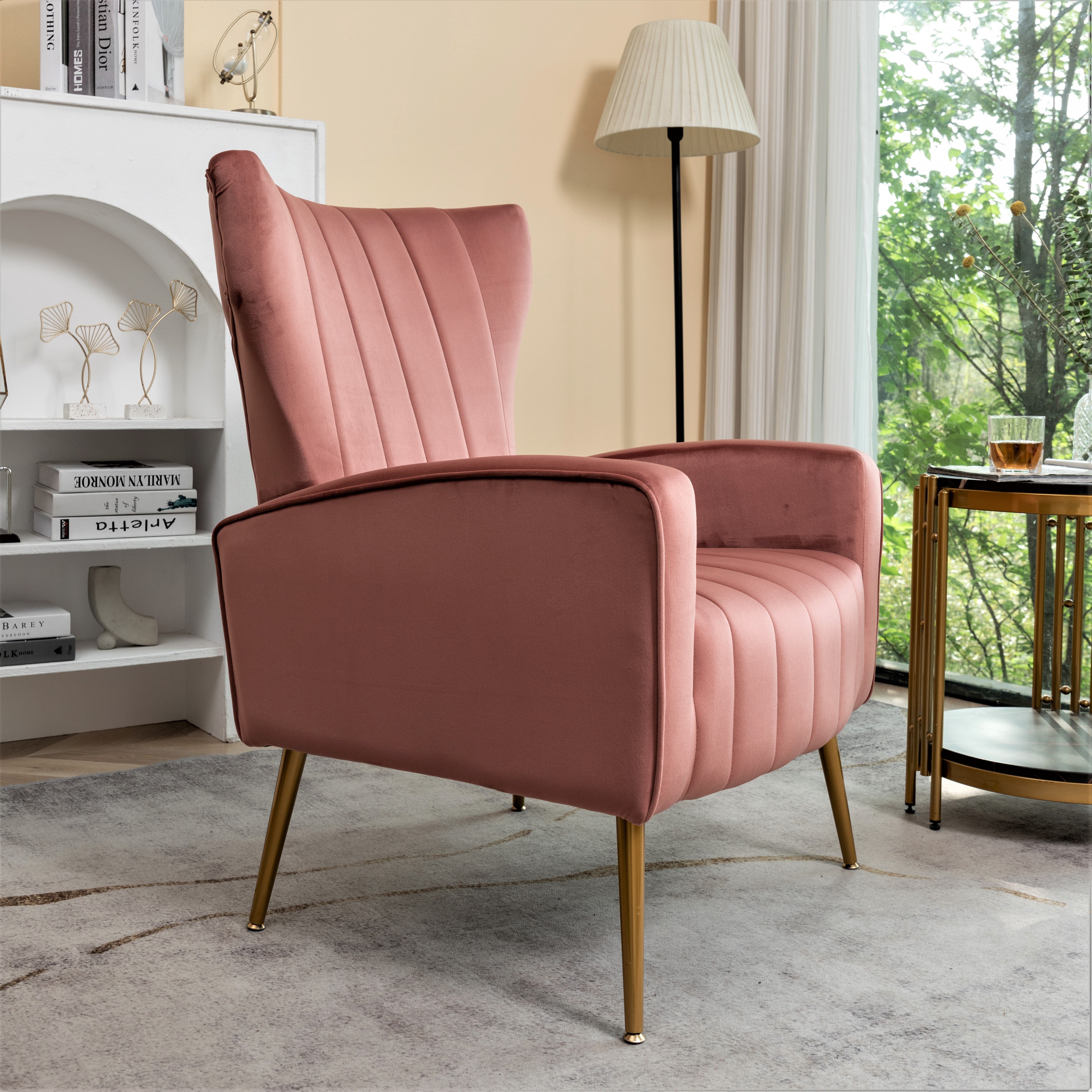 Velvet Accent Wingback Armchair with Metal Legs