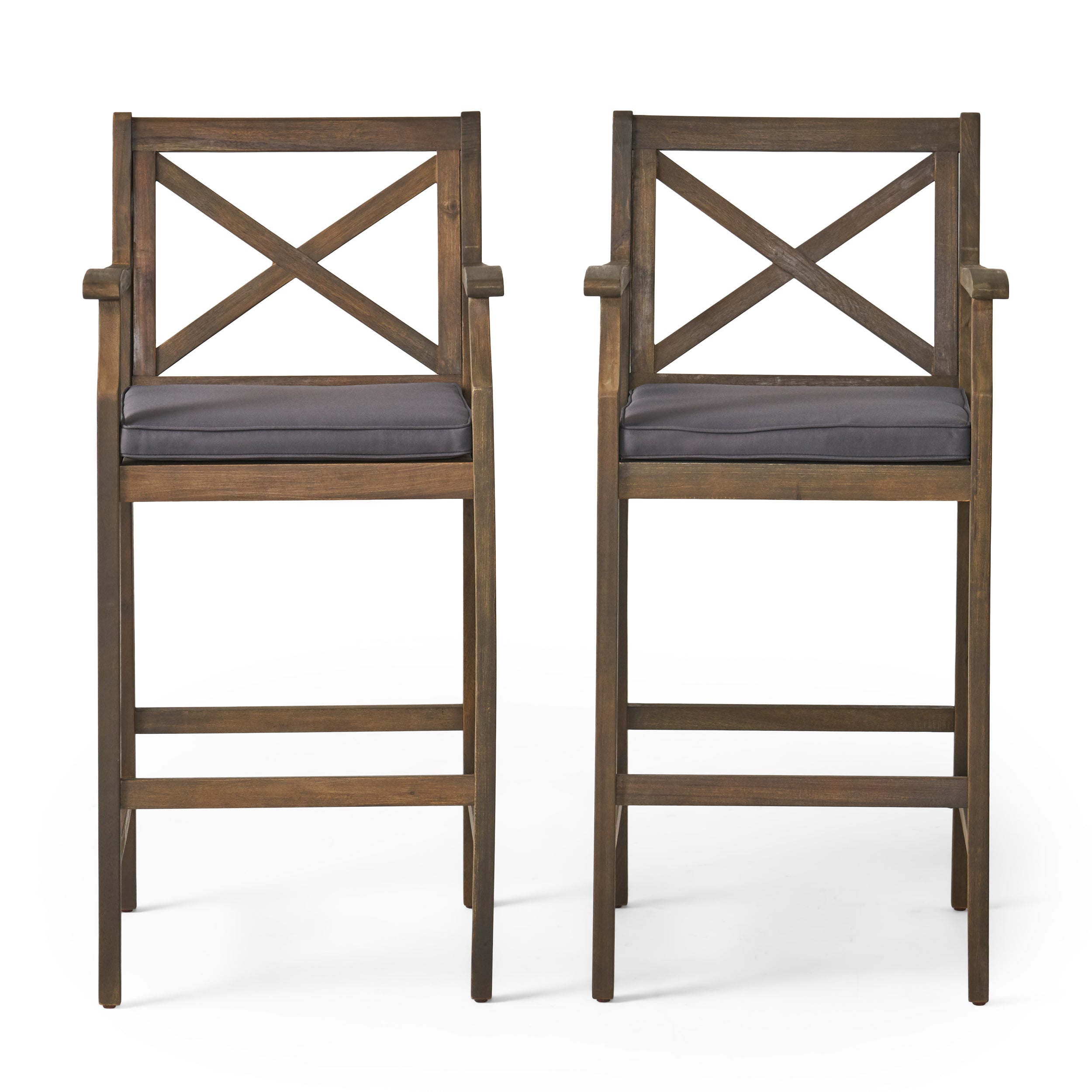 Perla Outdoor Acacia Wood Barstools, Set of 2