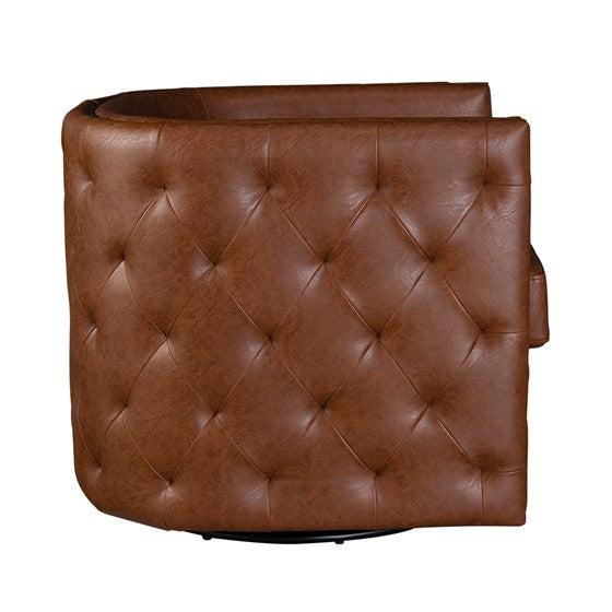 Barrel Swivel Chair with Button Tufting and Nailhead Trim