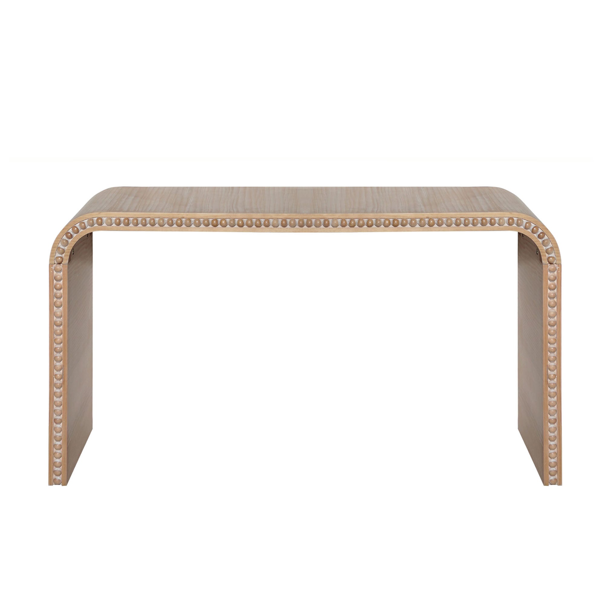Curved Waterfall-Style Wood Beaded Console Table