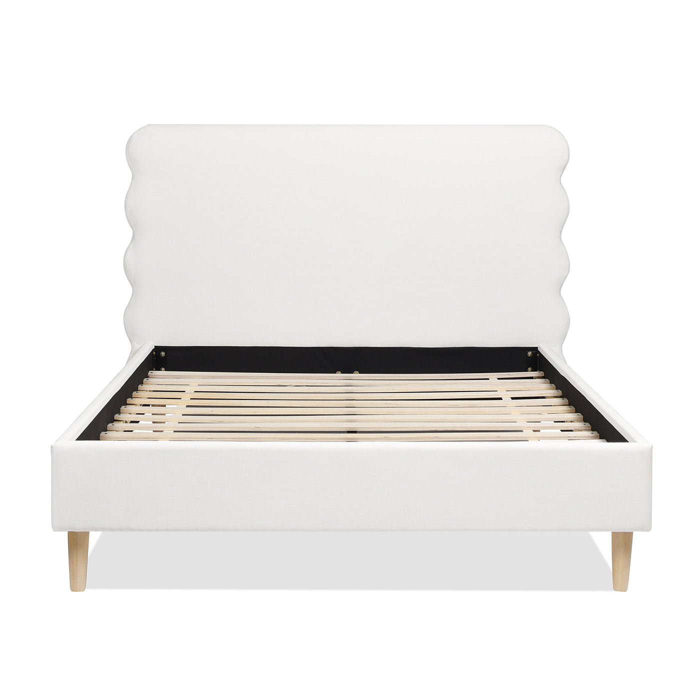 Essencee Upholstered Platform Bed with Wavy Headboard and Wood Legs
