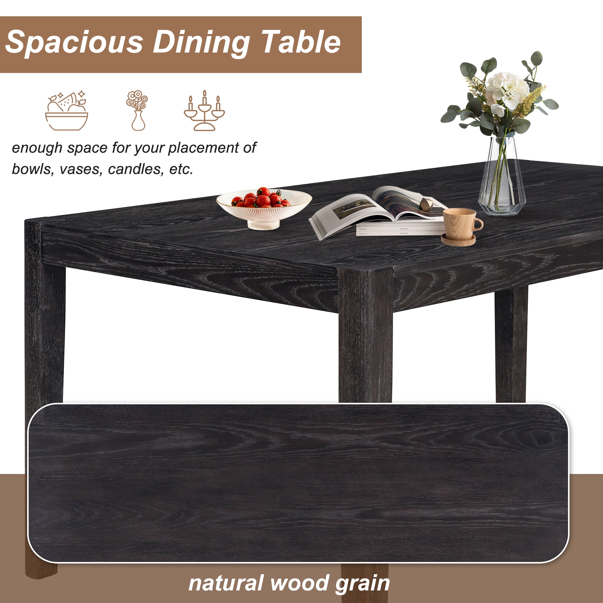 7-Piece Retro Dining Table Set with 6 Upholstered Chairs