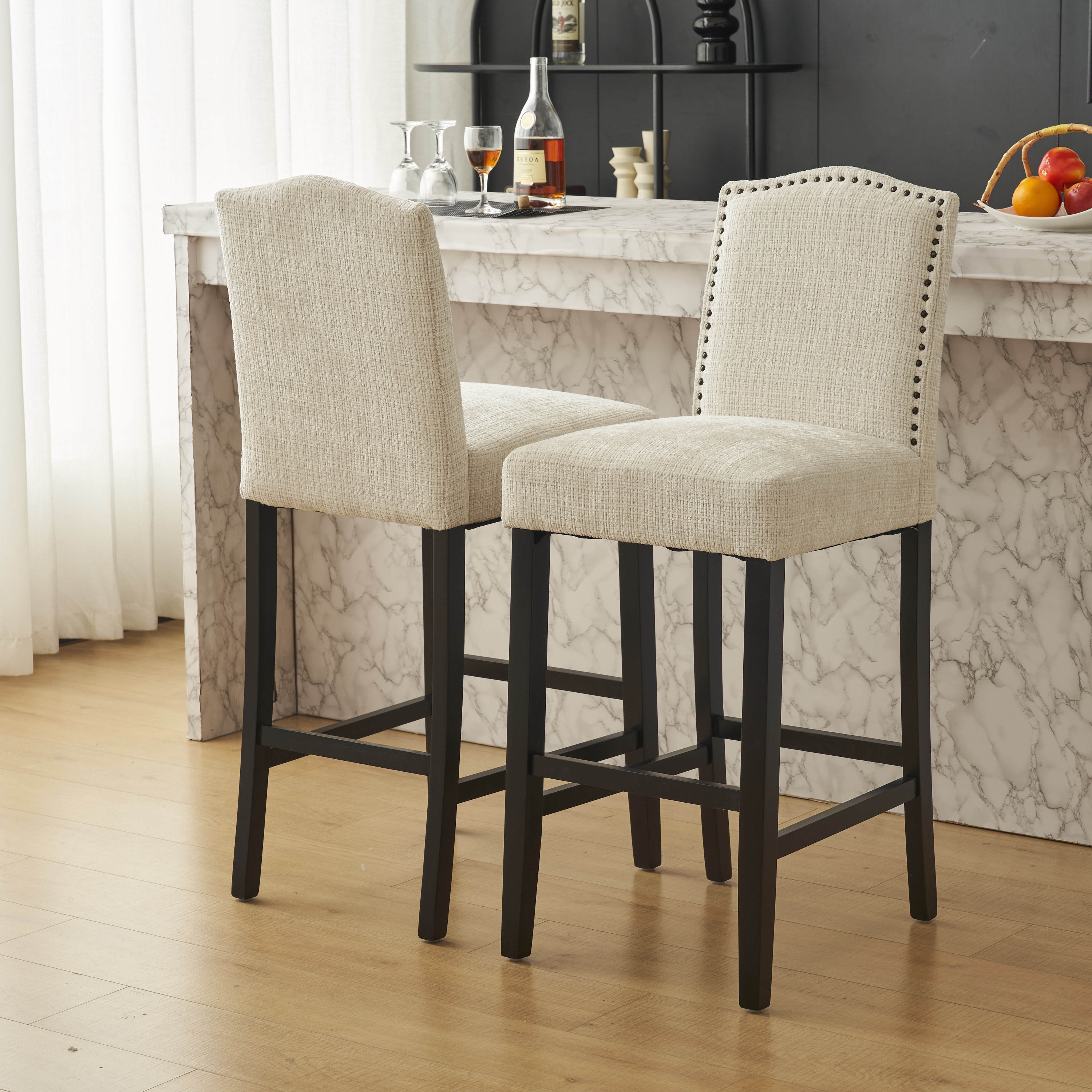 Upholstered Counter Stools with Rubberwood Legs