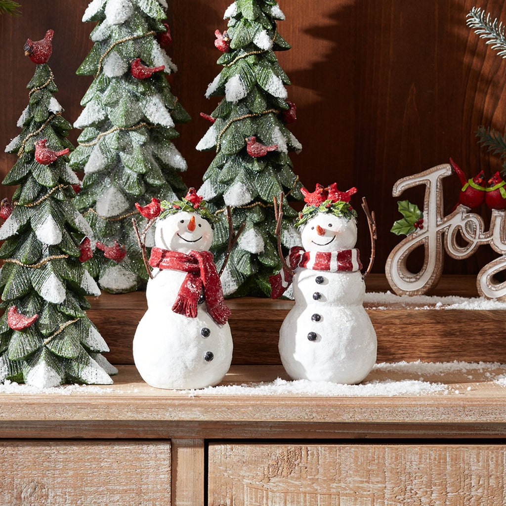 Snowman-Figurine-with-Cardinal-Accents-(set-of-2)-White-Decor