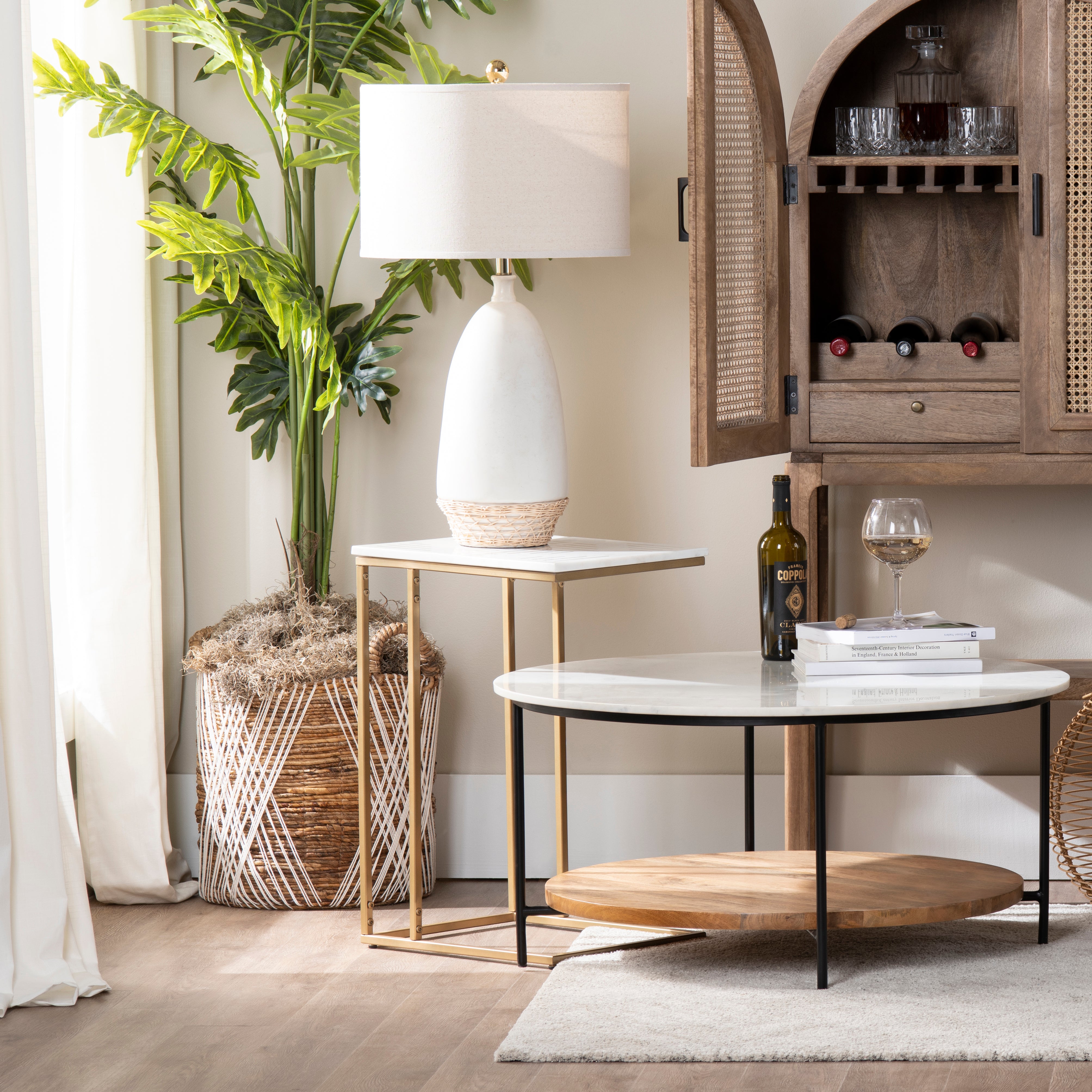 Rectangle White Marble Accent End Table