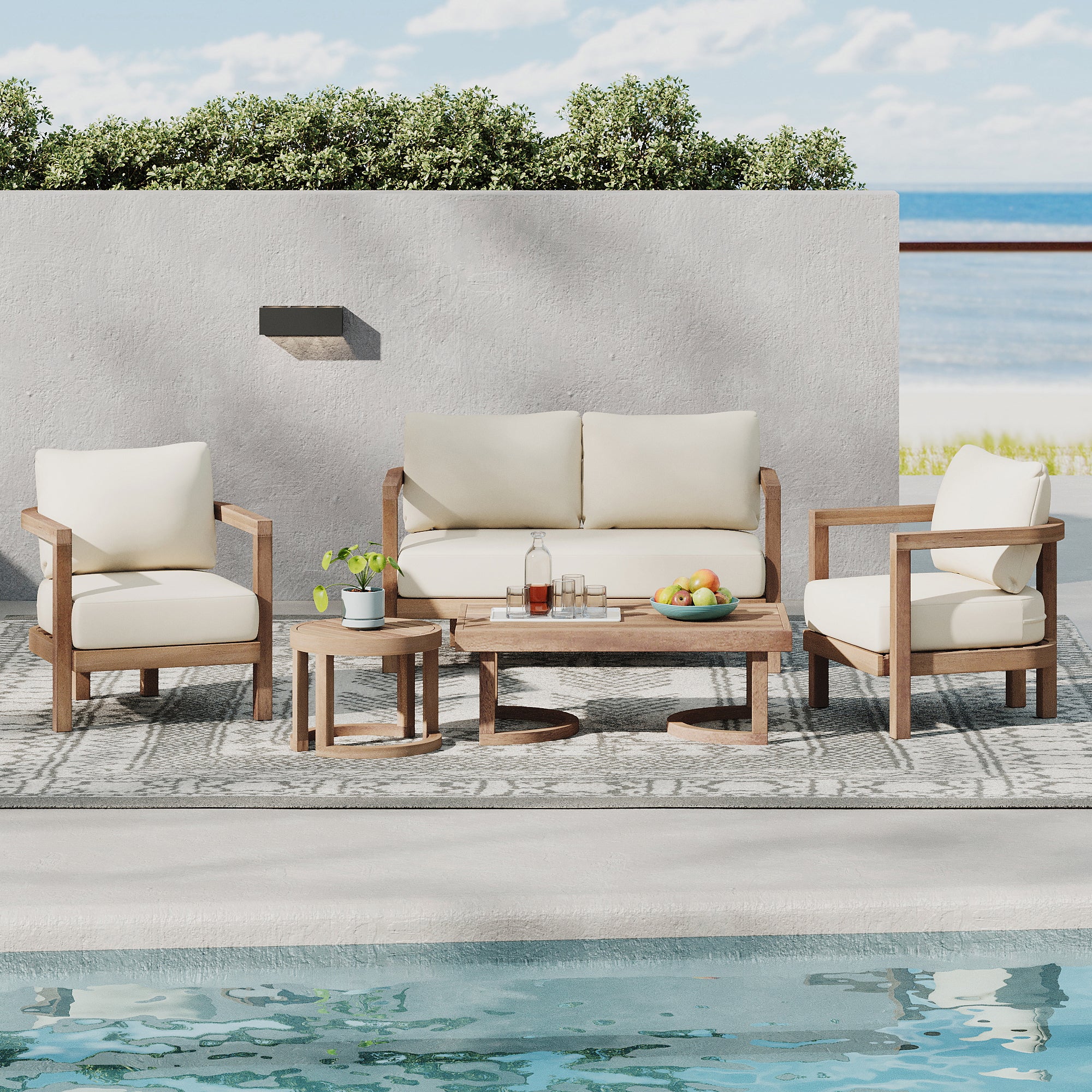 Cosmicly 5-Piece Patio Set with 2 Tables and Acacia Wood Frame