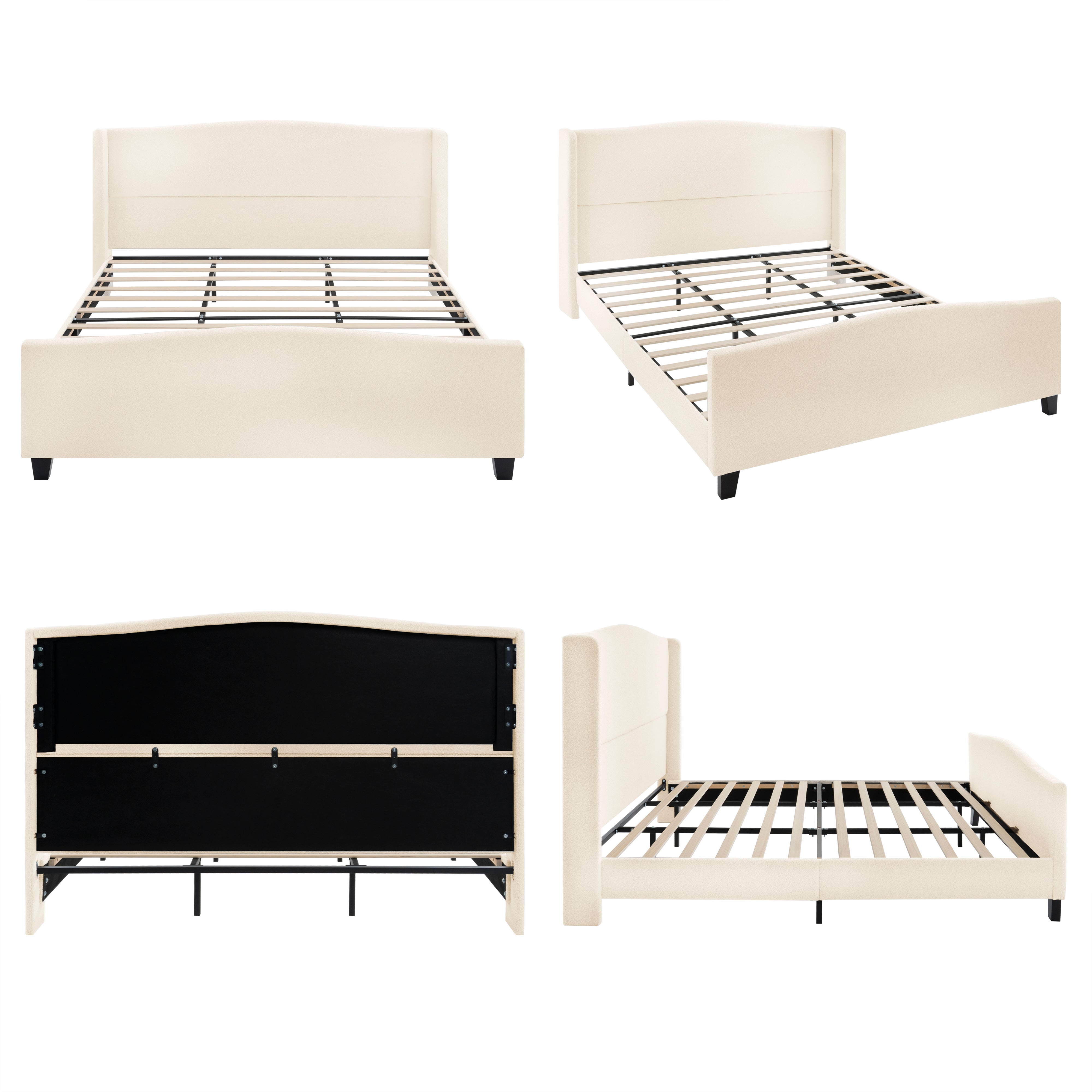 Bed Frame with 49.21" High Back Teddy Velvet Upholstered Headboard and 27.17" High Footboard