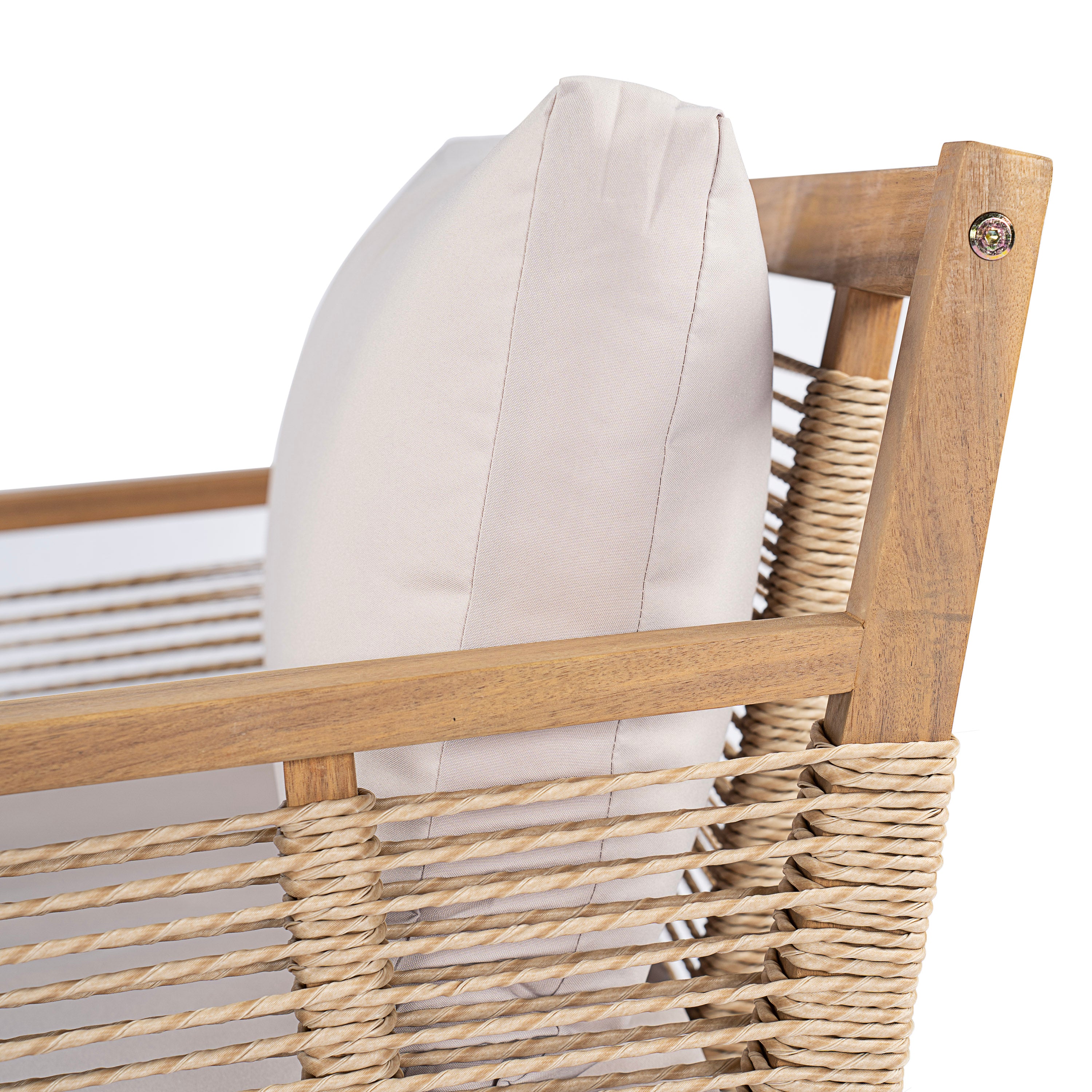 Kirana Outdoor Acacia Wood Club Chairs with Hand-Woven Twist Rope, Set of 2