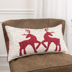Deer Printed, Applique, Embroidered Cotton Decorative Throw Pillow