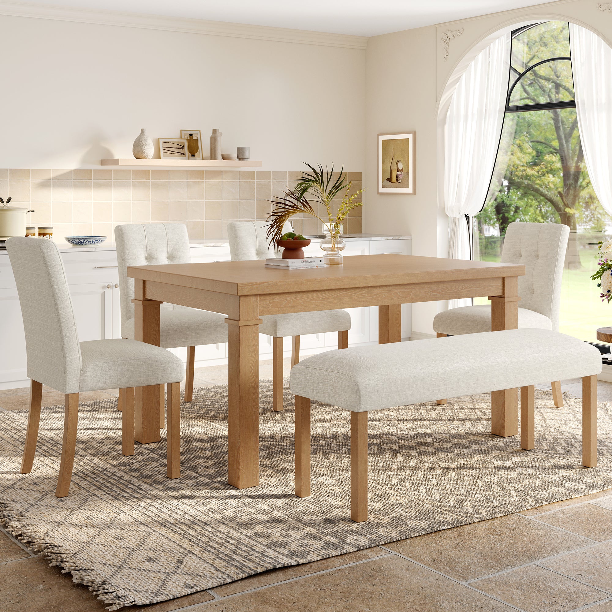 Franklin Modern 6-Piece Dining Set with 4 Upholstered Chairs & Bench